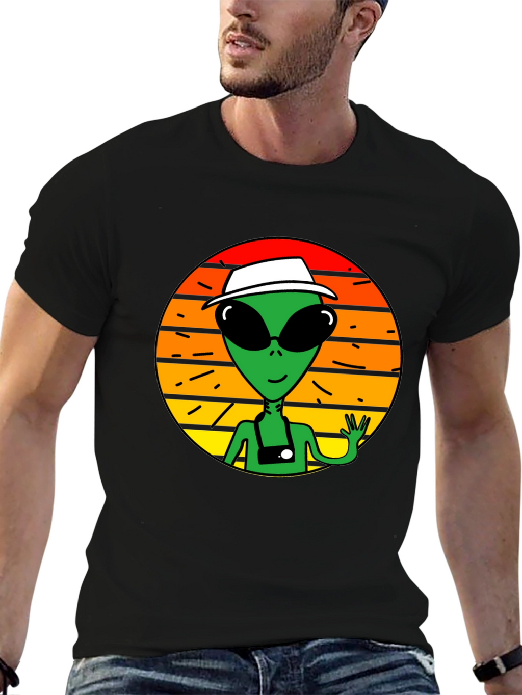 Retro Alien Graphic Tee -  Space Tourist T-Shirt