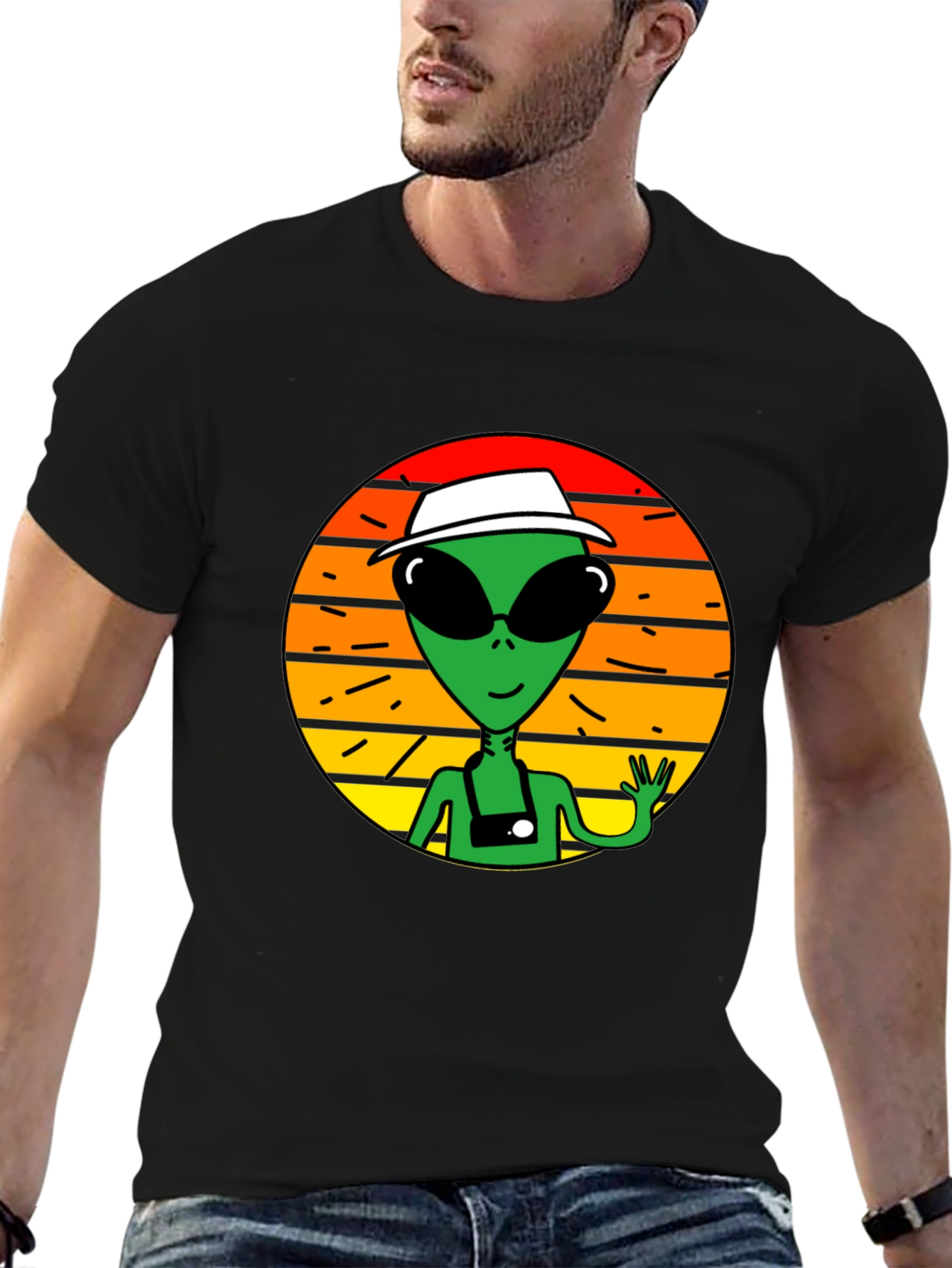 Retro Alien Graphic Tee -  Space Tourist T-Shirt