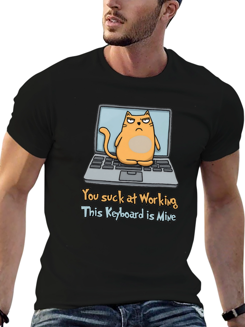 Funny Cat Laptop Graphic T-Shirt