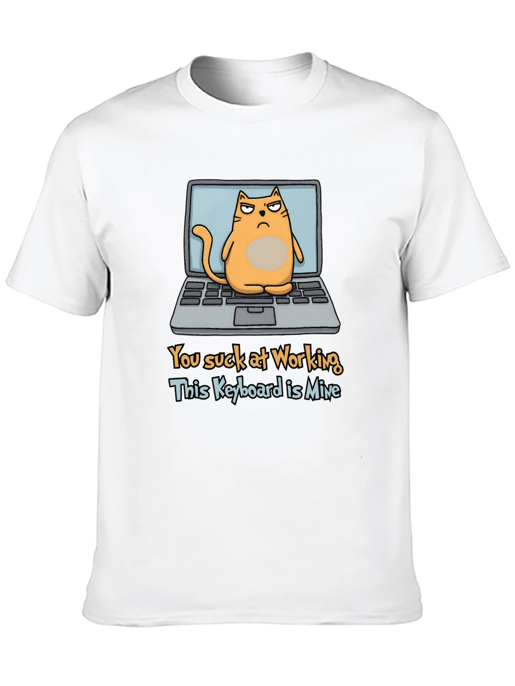 Funny Cat Laptop Graphic T-Shirt