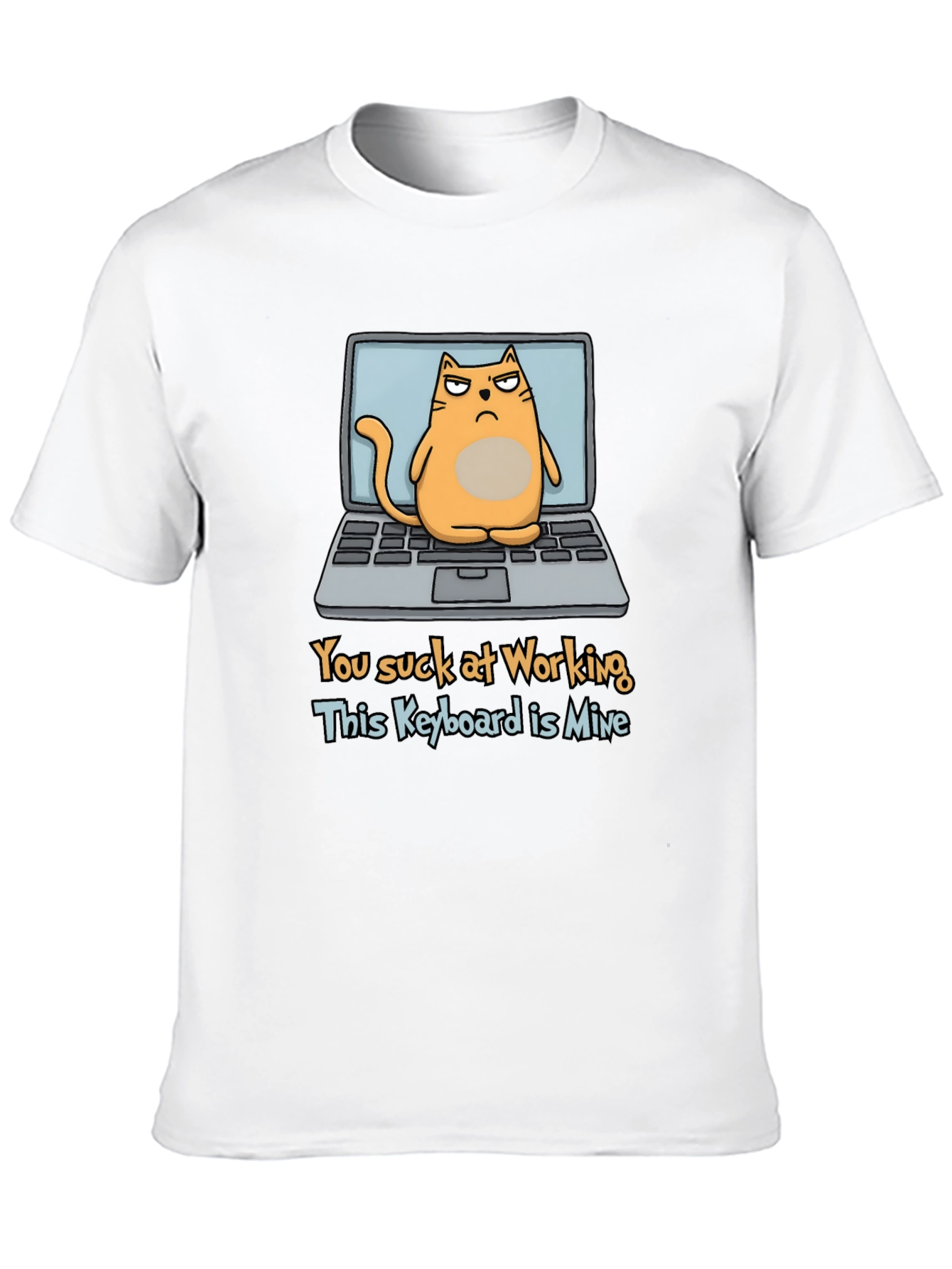 Funny Cat Laptop Graphic T-Shirt