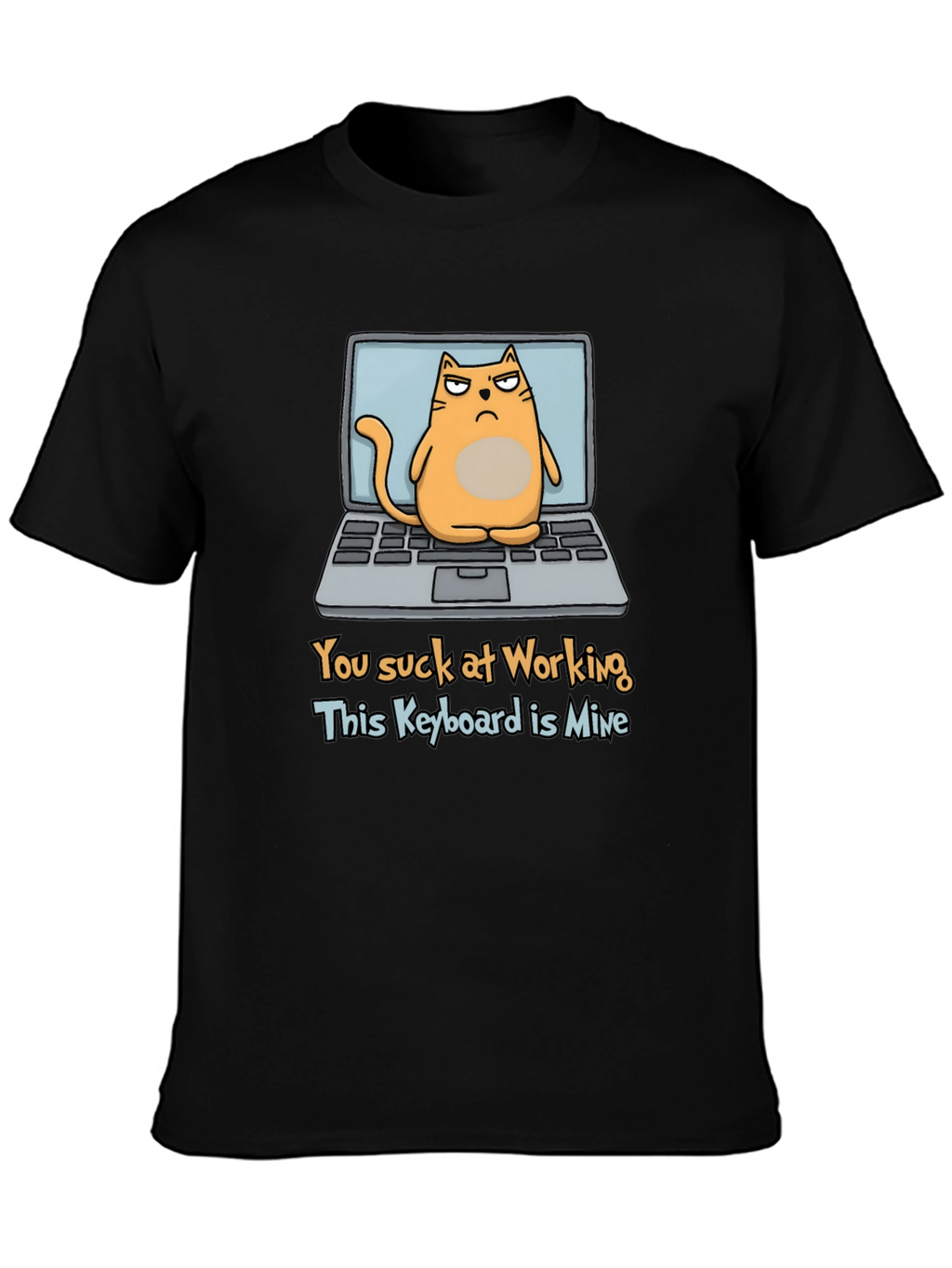 Funny Cat Laptop Graphic T-Shirt