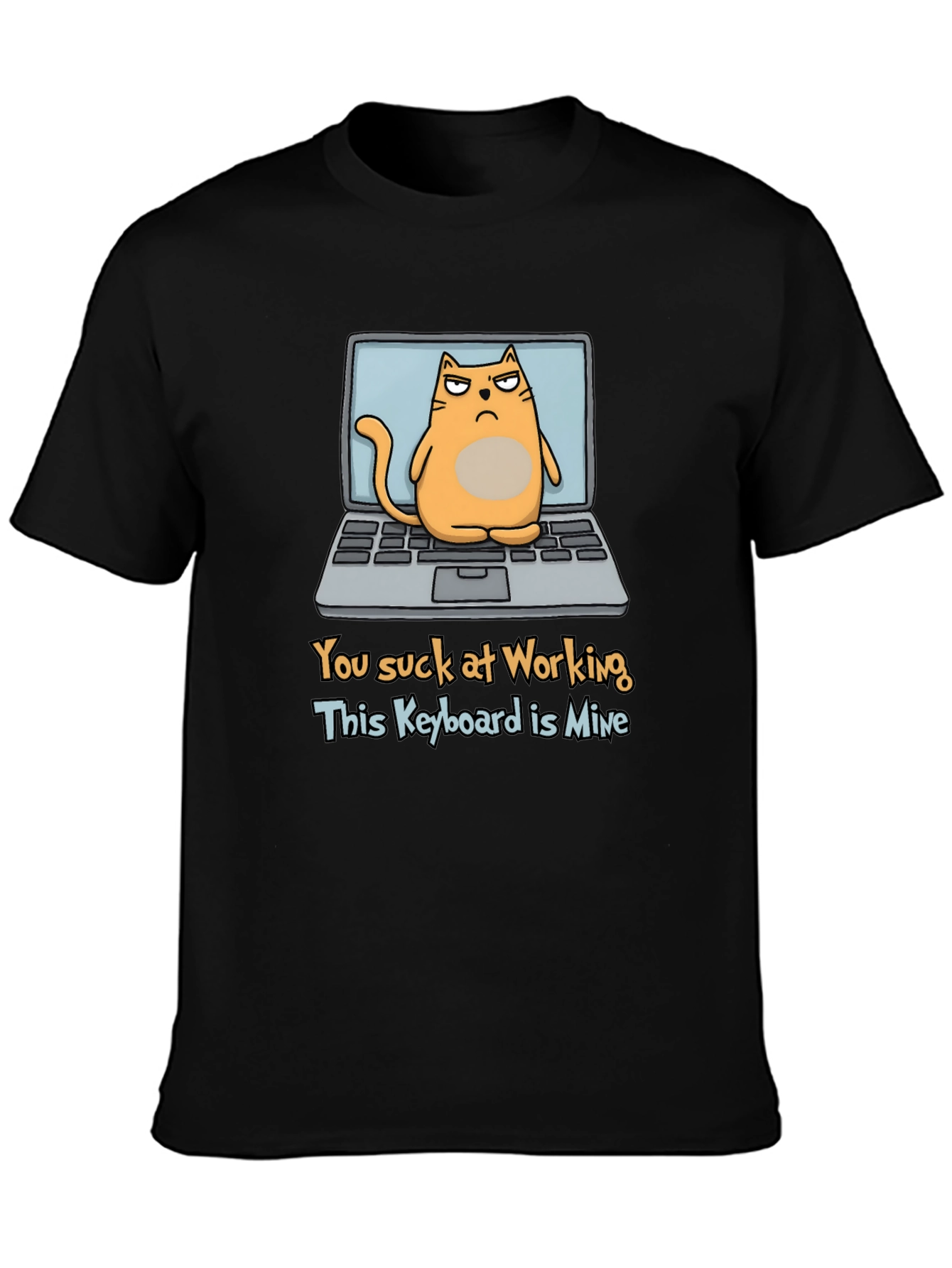 Funny Cat Laptop Graphic T-Shirt