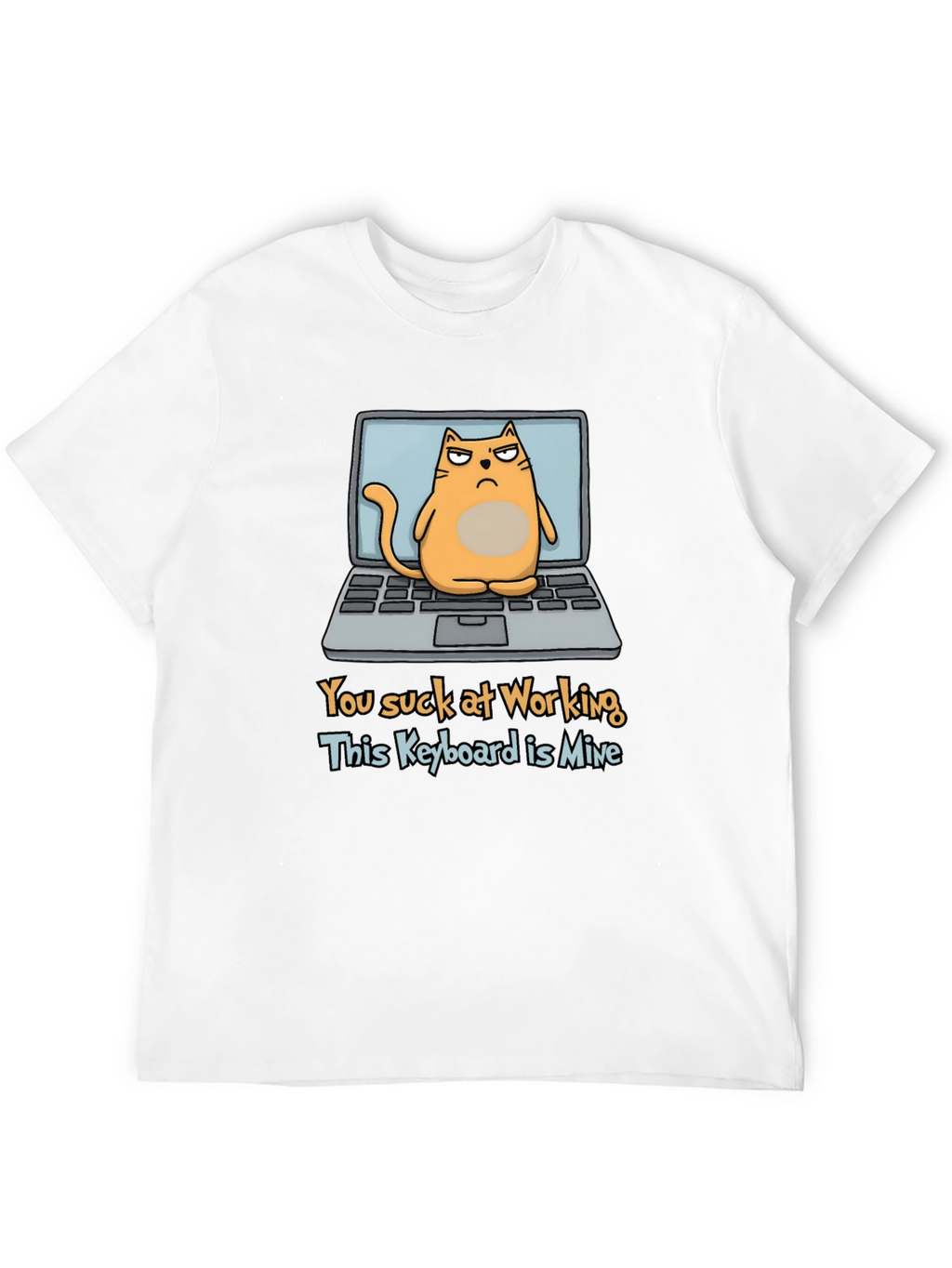 Funny Cat Laptop Graphic T-Shirt