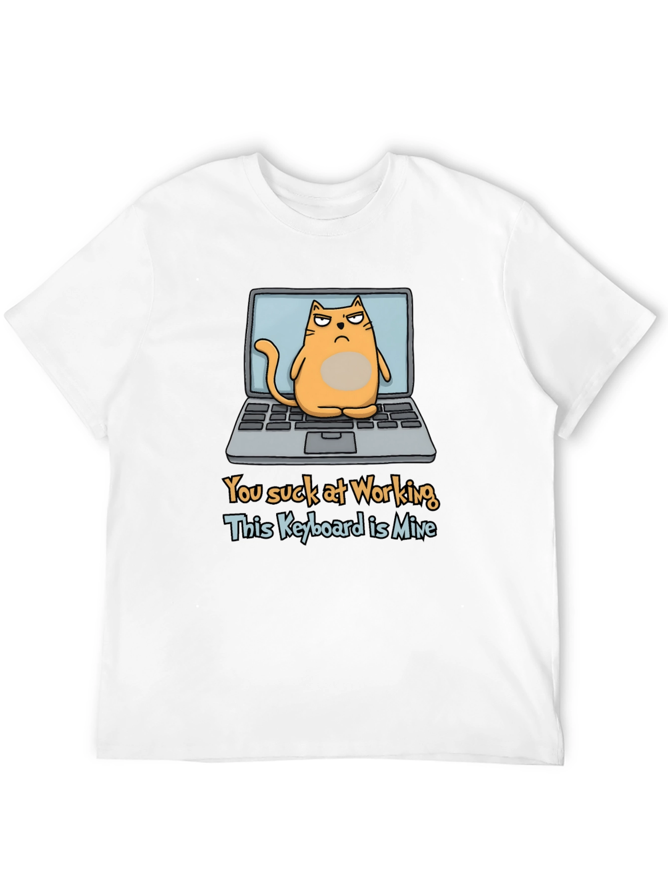 Funny Cat Laptop Graphic T-Shirt