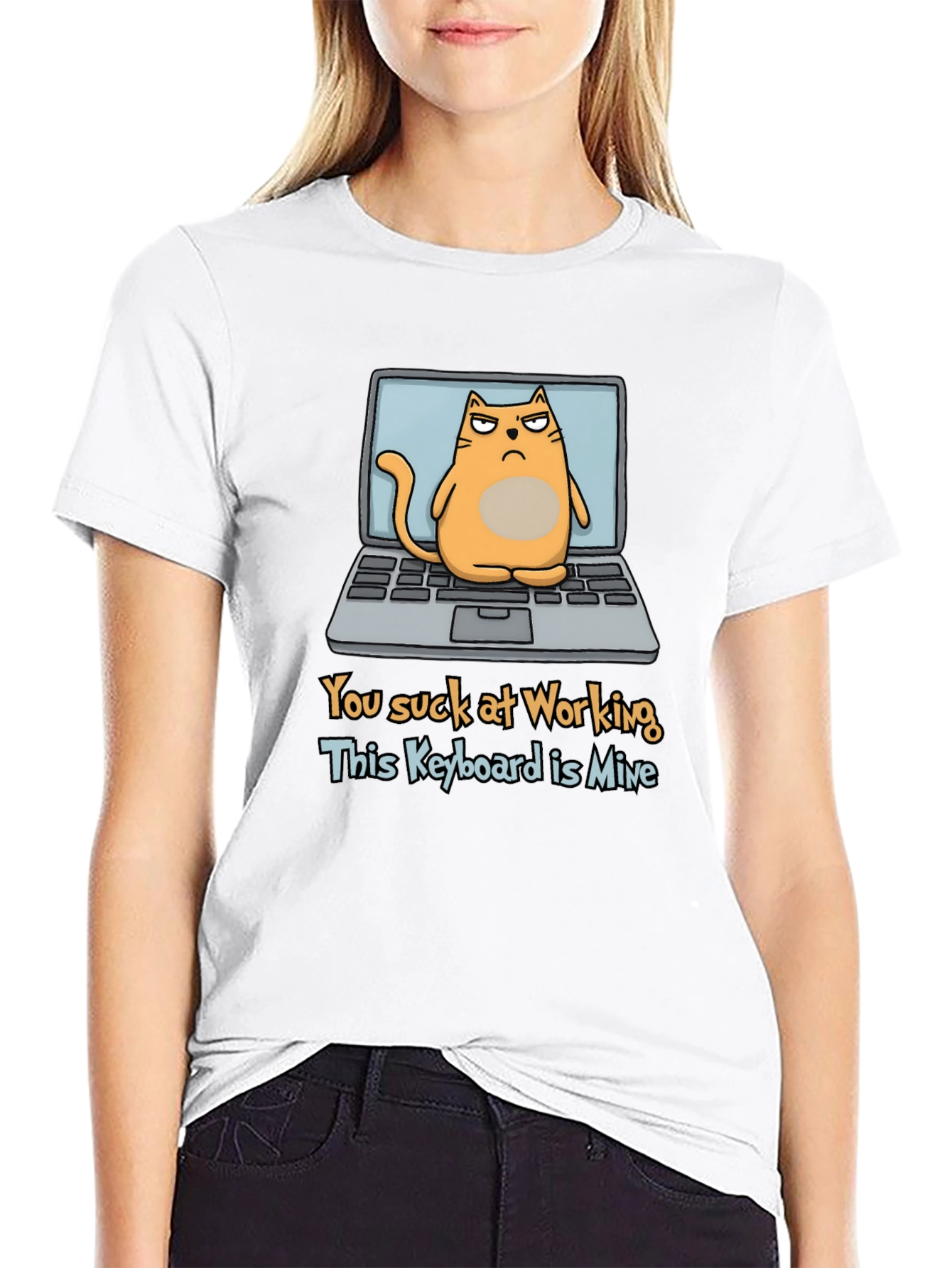 Funny Cat Laptop Graphic T-Shirt