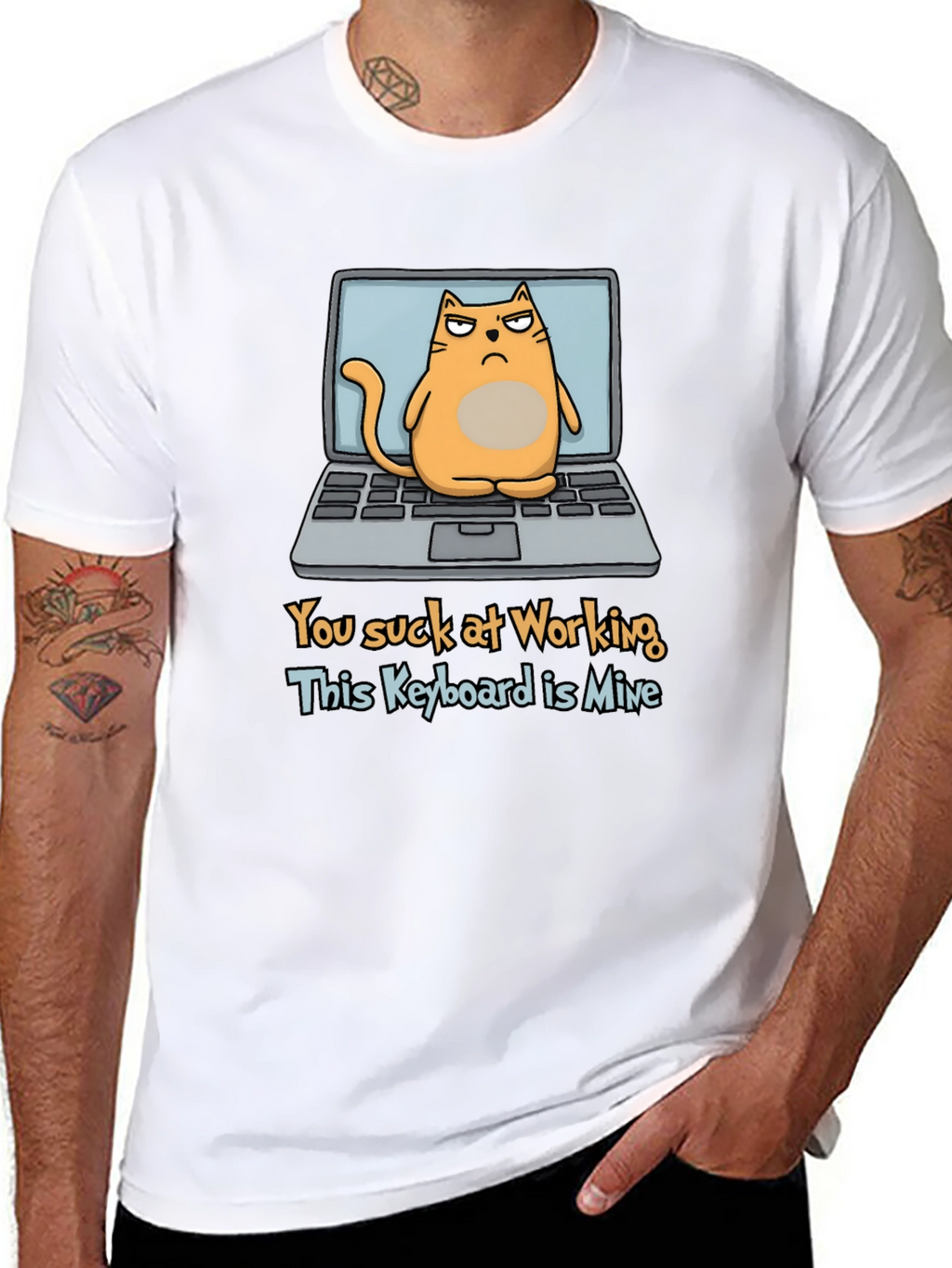 Funny Cat Laptop Graphic T-Shirt