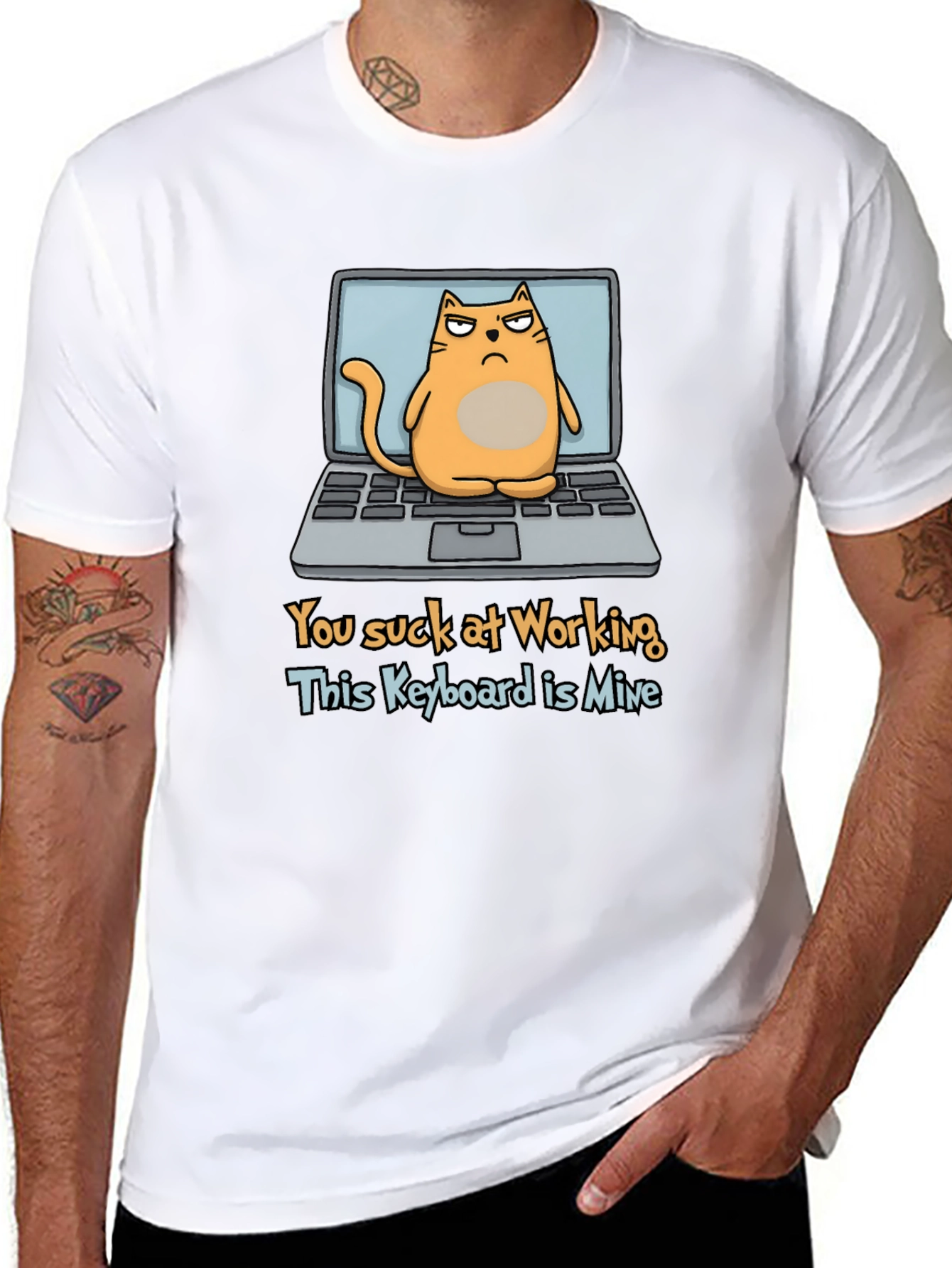 Funny Cat Laptop Graphic T-Shirt