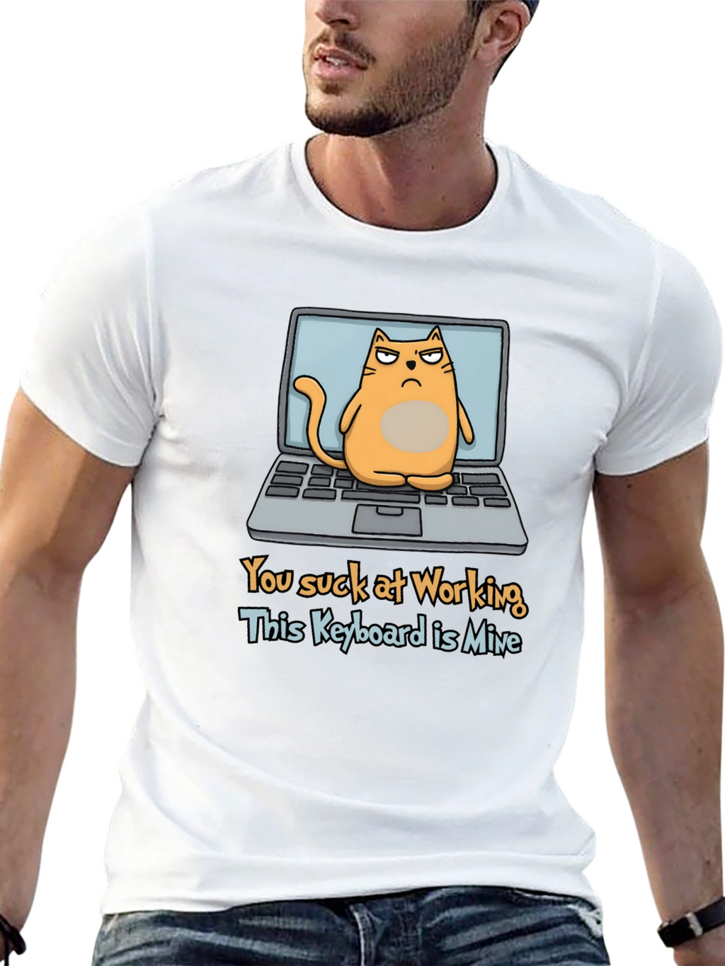 Funny Cat Laptop Graphic T-Shirt