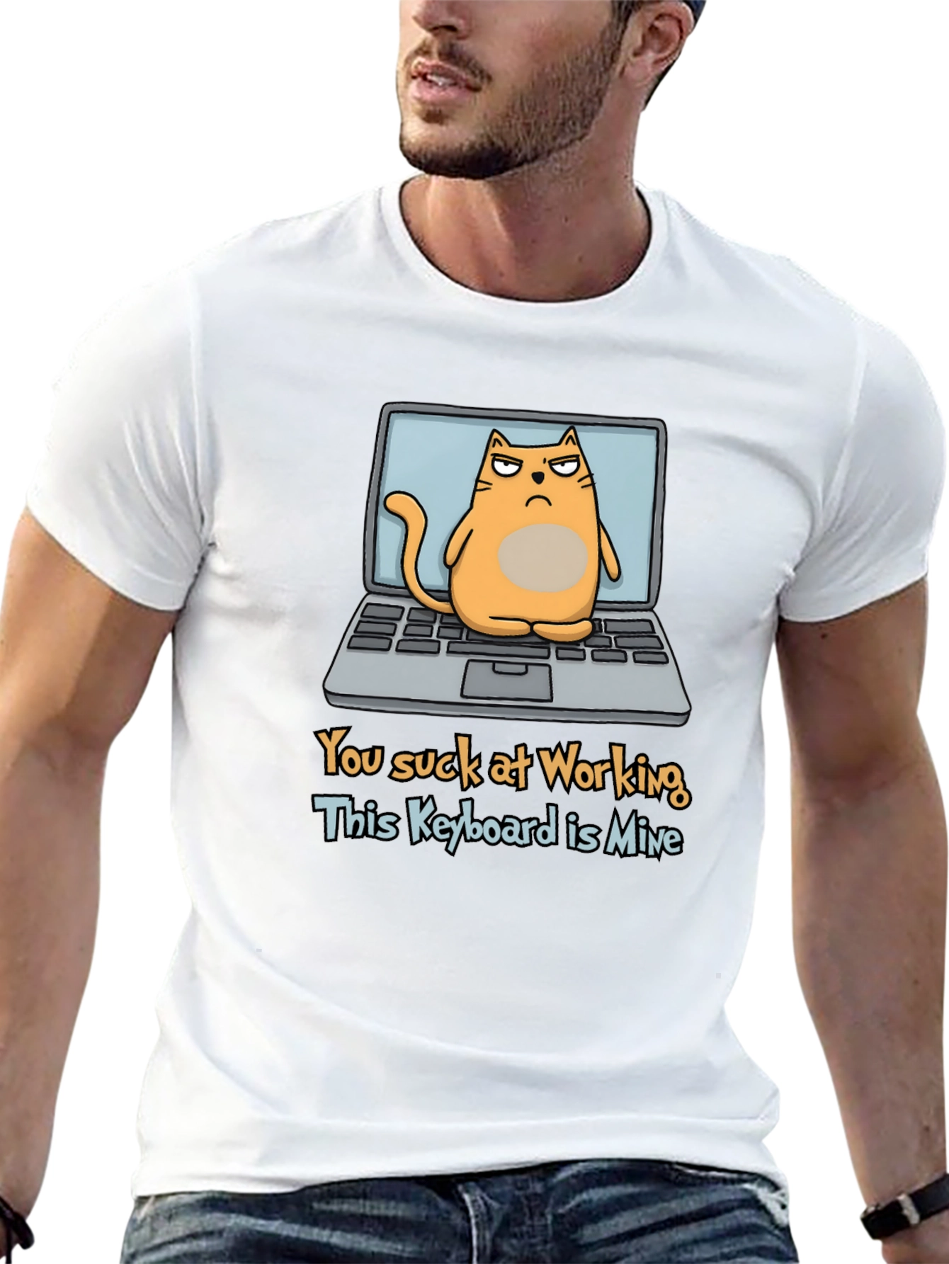 Funny Cat Laptop Graphic T-Shirt