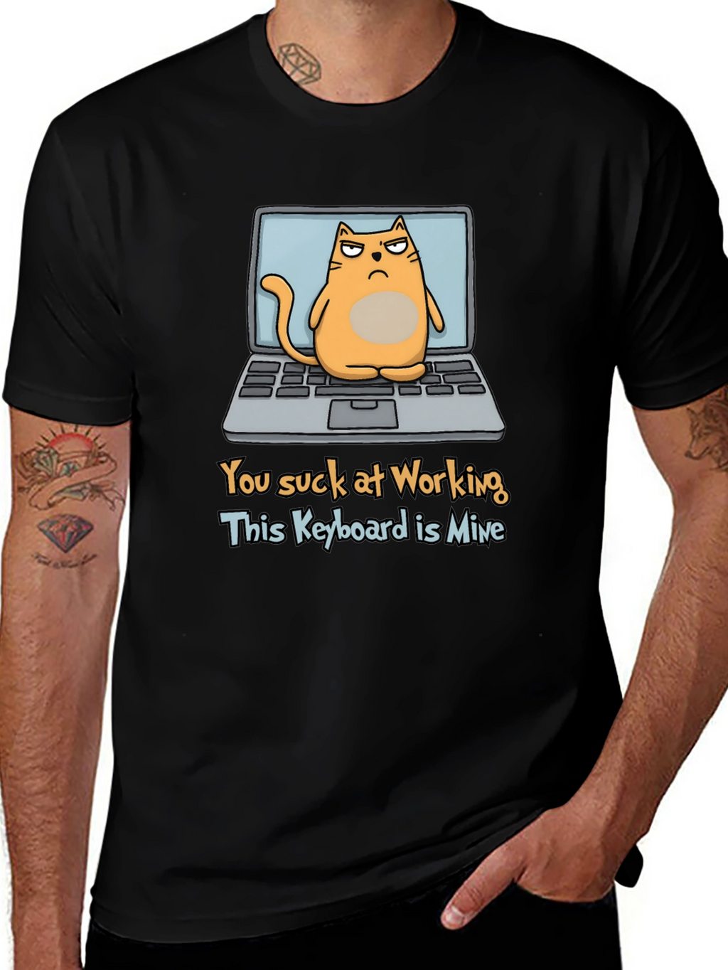 Funny Cat Laptop Graphic T-Shirt