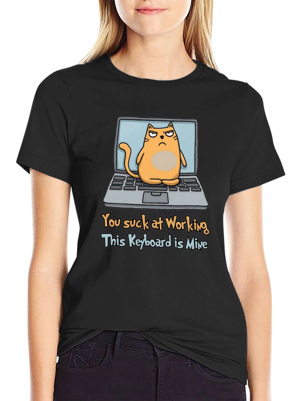Funny Cat Laptop Graphic T-Shirt