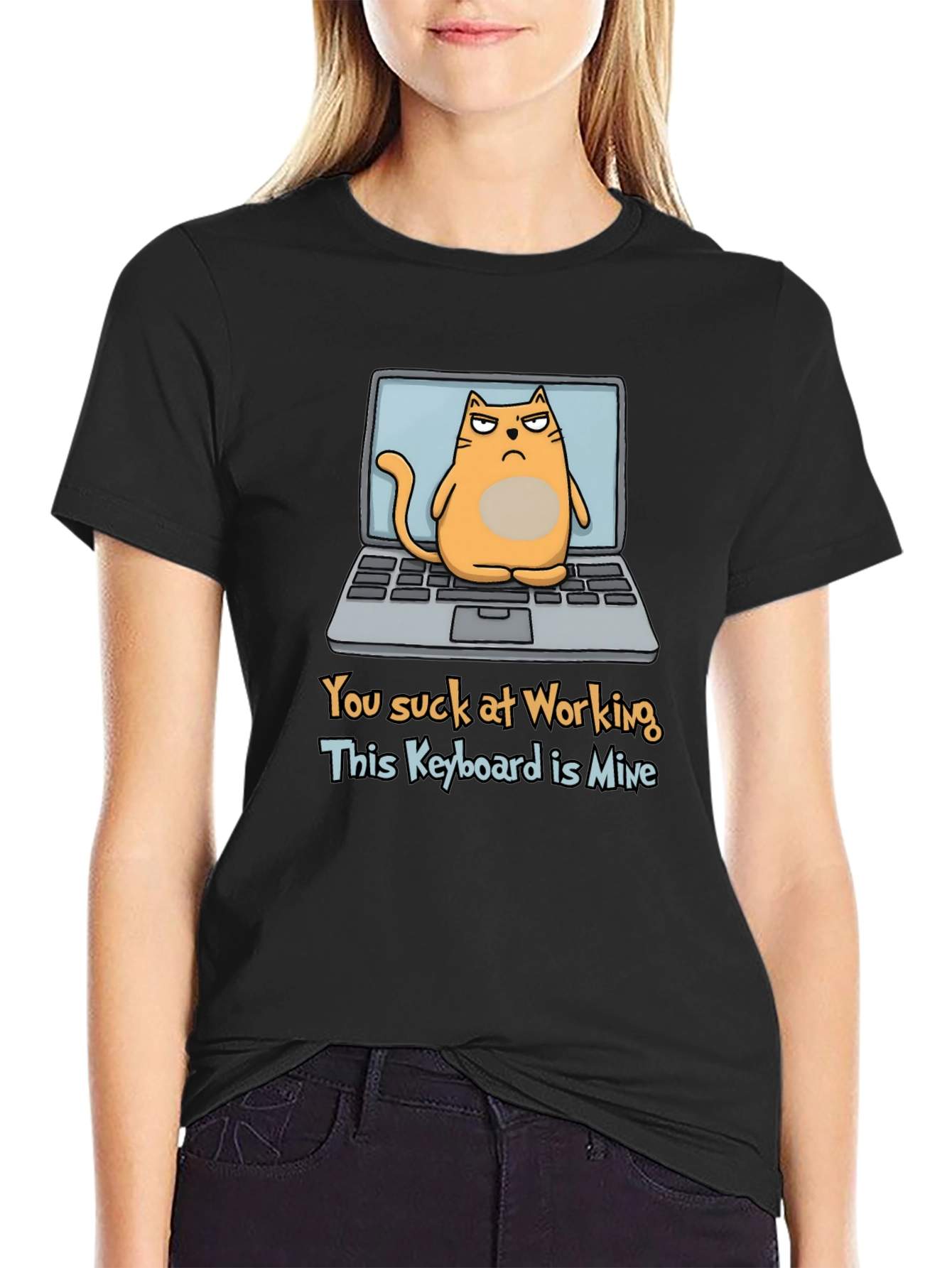 Funny Cat Laptop Graphic T-Shirt