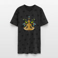 Golden yoga silhouette with colorful elements