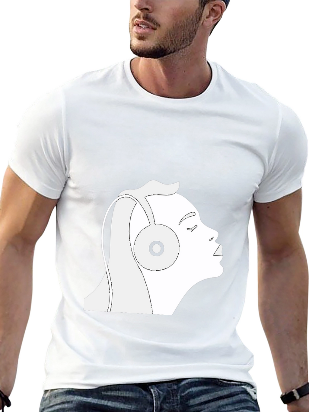 Black T-Shirt with Headphones Graphic