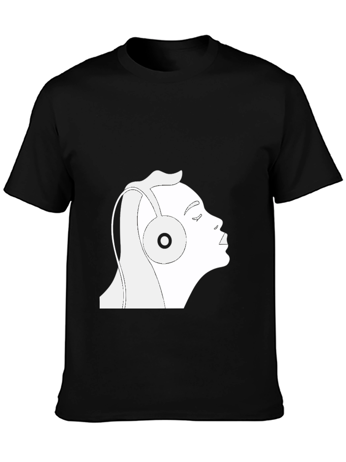 Black T-Shirt with Headphones Graphic