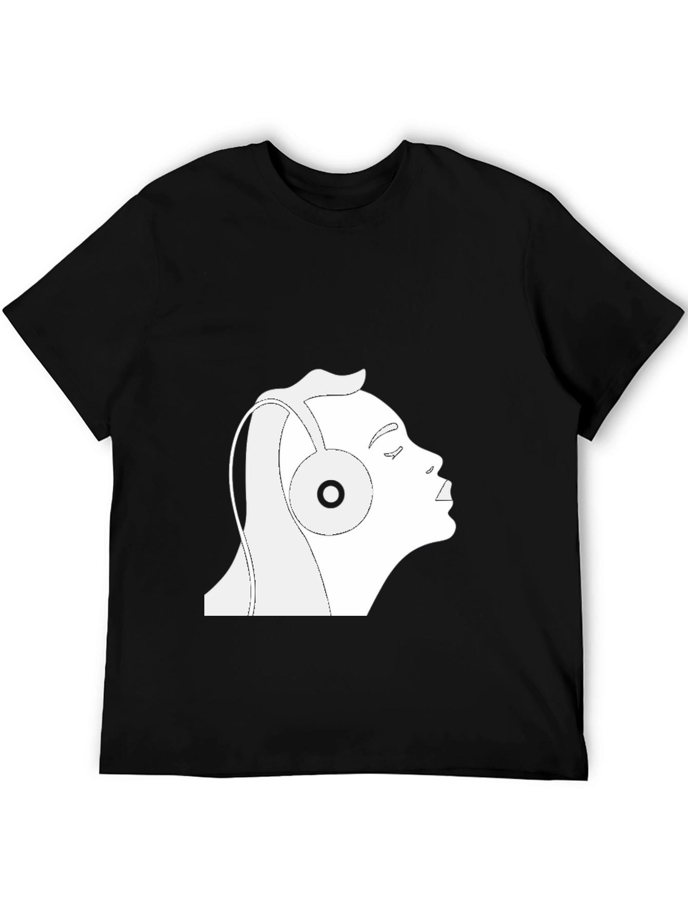 Black T-Shirt with Headphones Graphic
