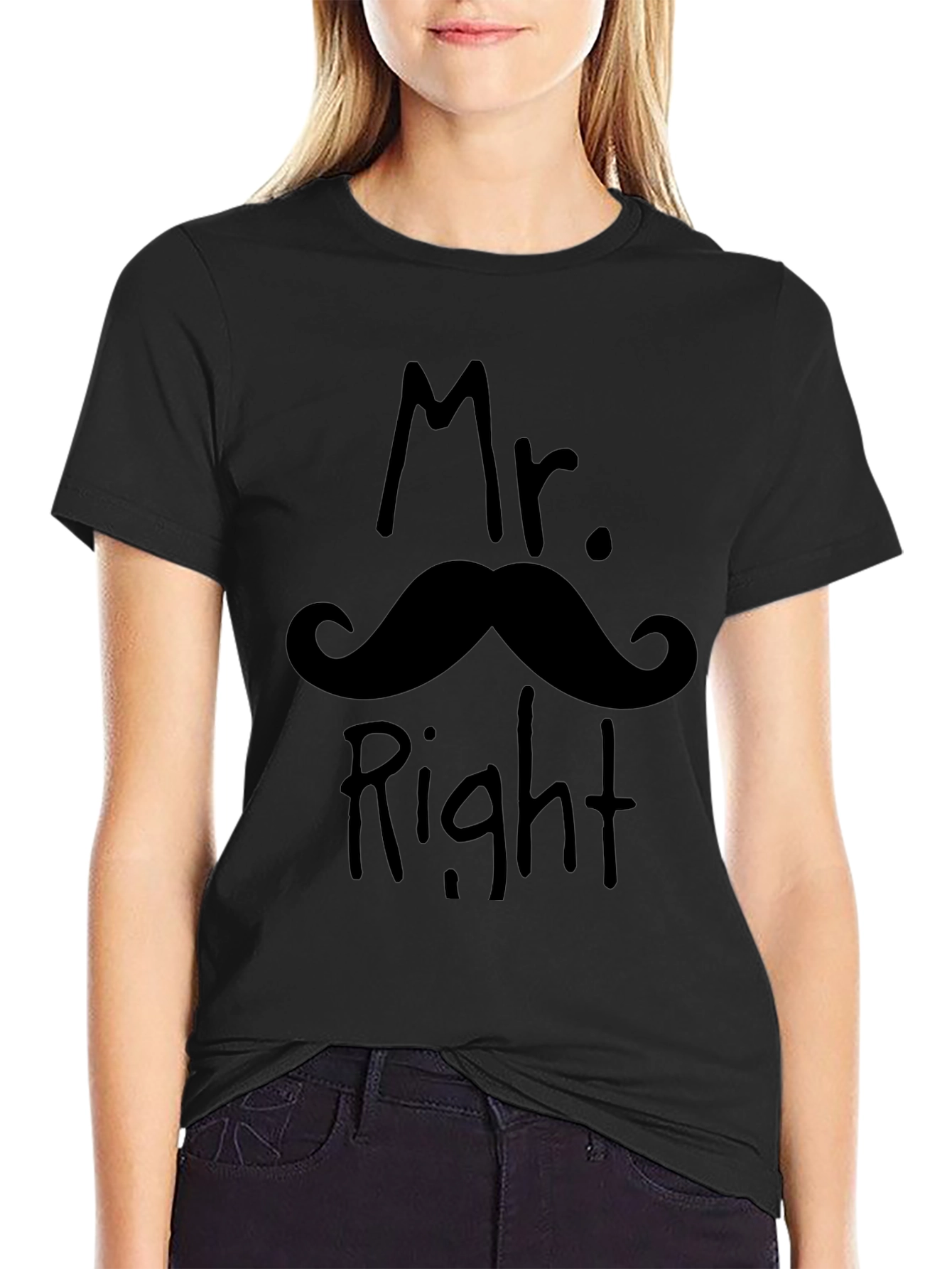 Mr. Right Mustache Graphic Novelty T-Shirt