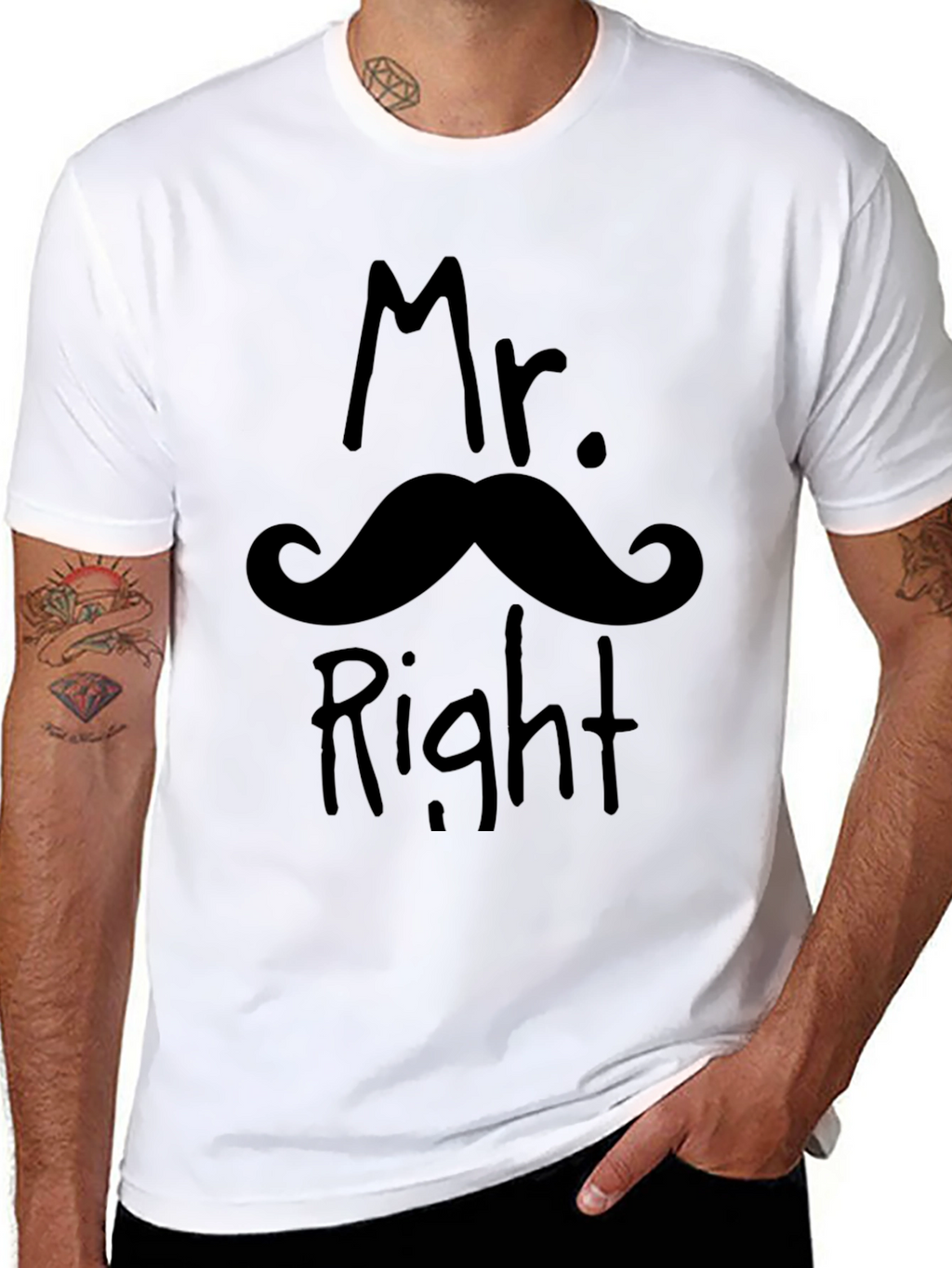 Mr. Right Mustache Graphic Novelty T-Shirt