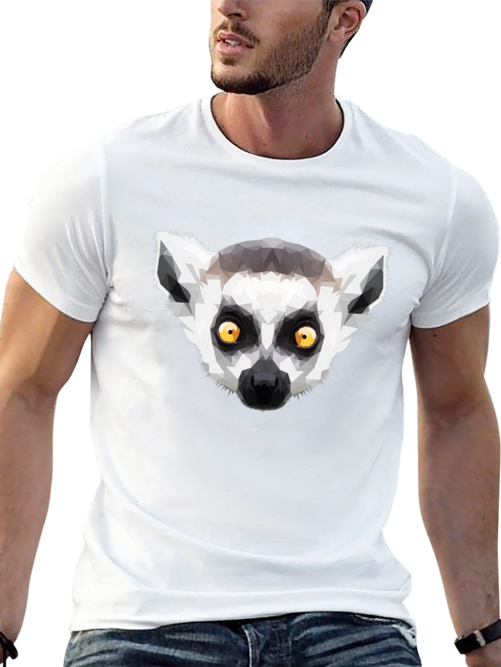 Geometric Lemur Graphic T-Shirt - Black