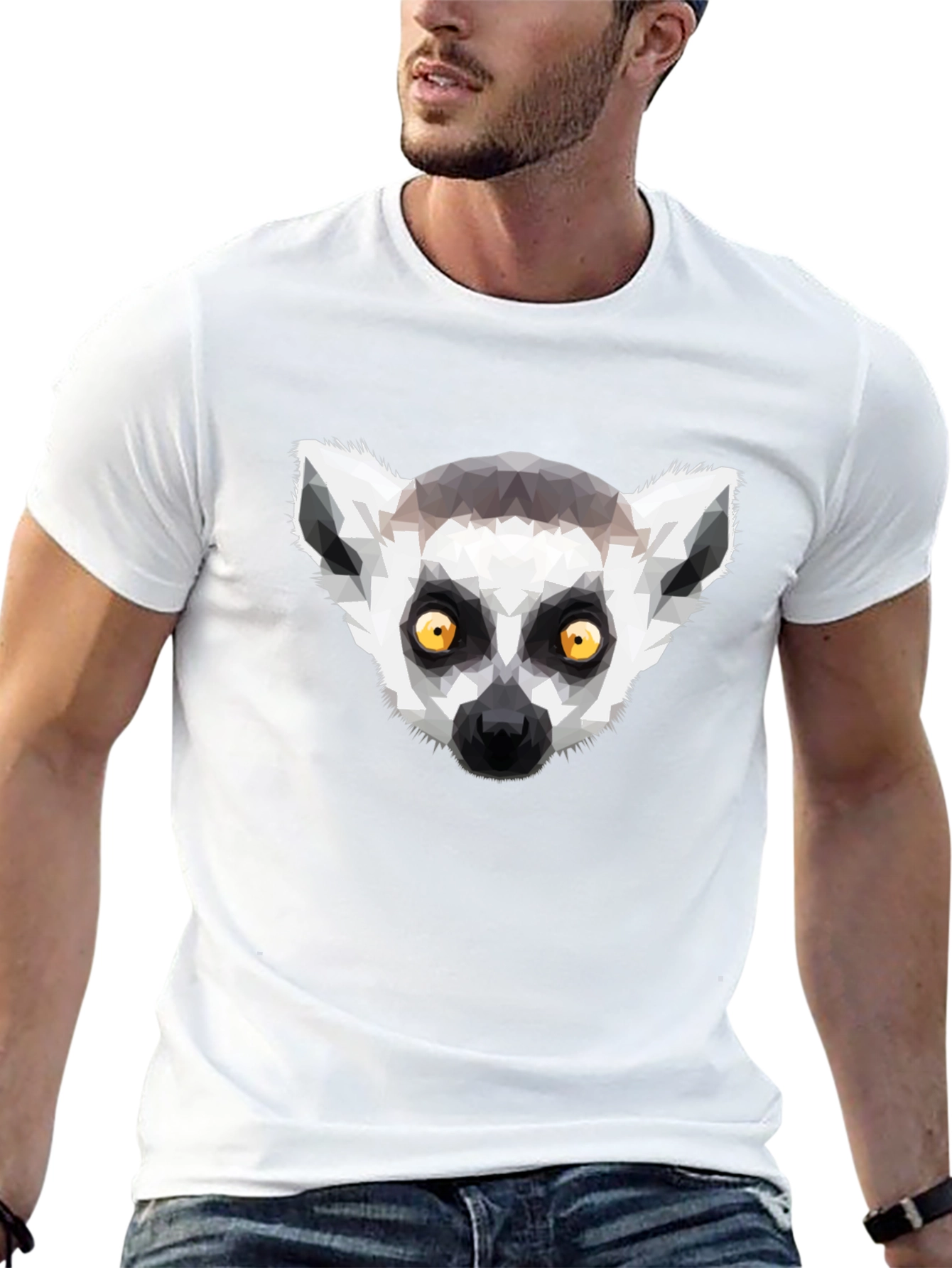 Geometric Lemur Graphic T-Shirt - Black