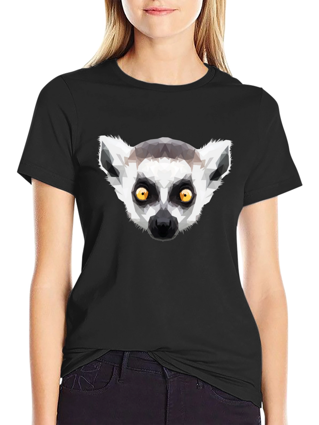 Geometric Lemur Graphic T-Shirt - Black