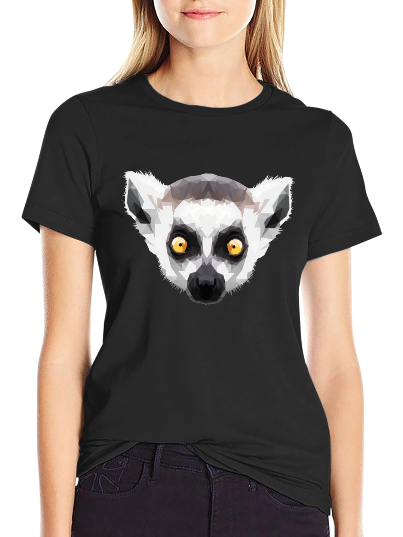 Geometric Lemur Graphic T-Shirt - Black