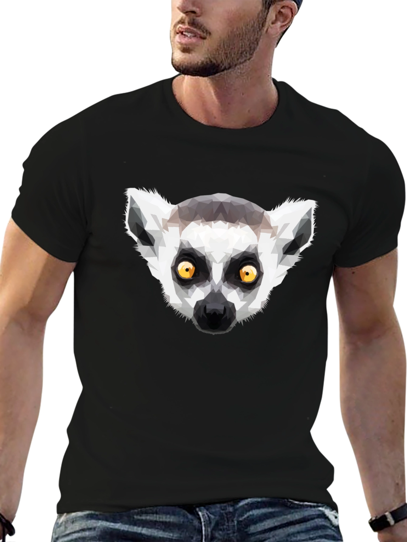 Geometric Lemur Graphic T-Shirt - Black