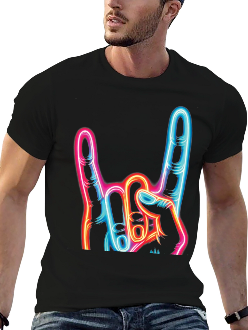 Rock On Neon Graphic T-Shirt