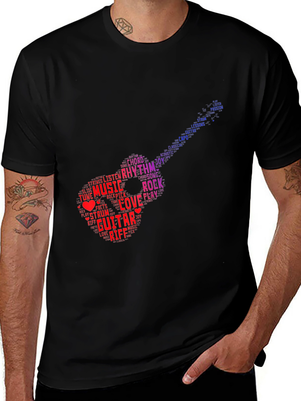 Guitar Music Word Art Graphic T-Shirt