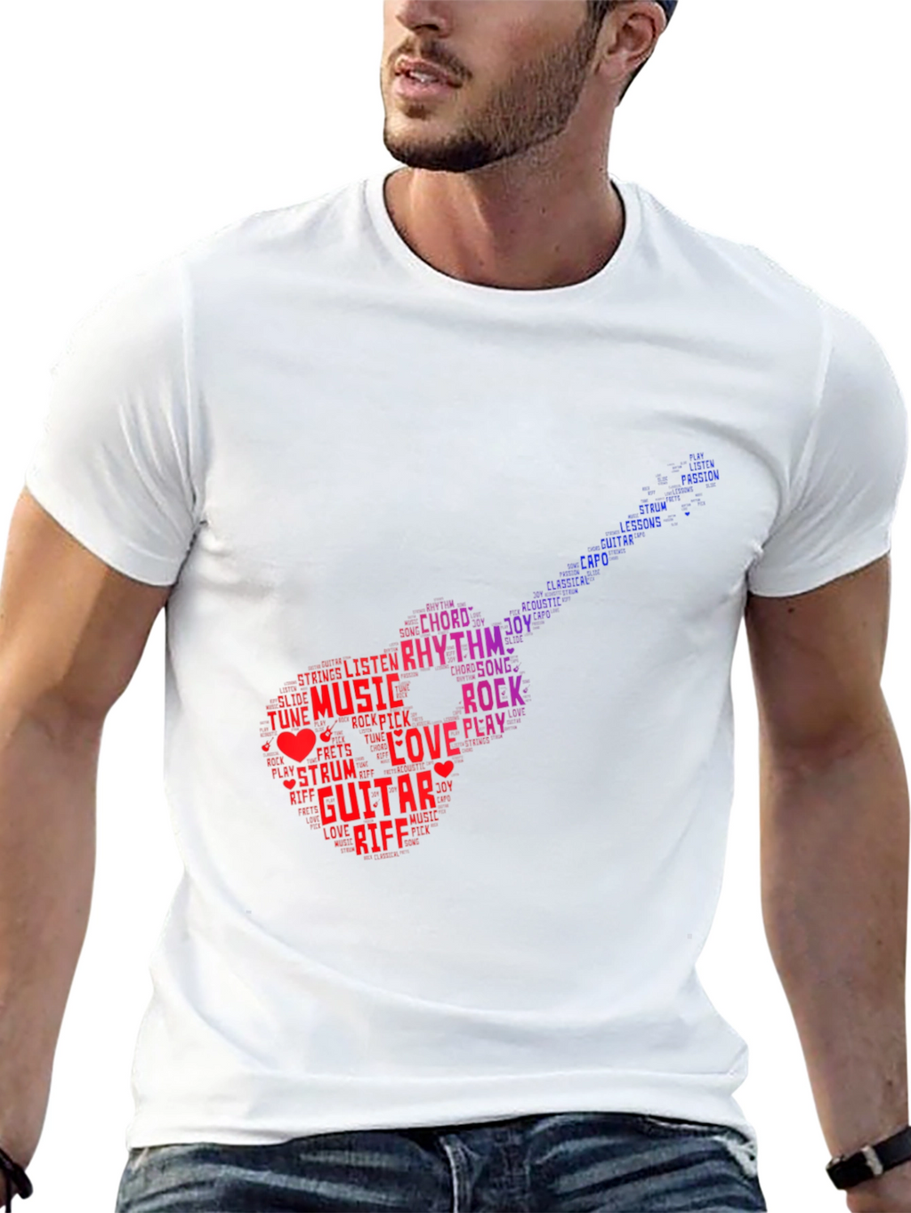 Guitar Music Word Art Graphic T-Shirt