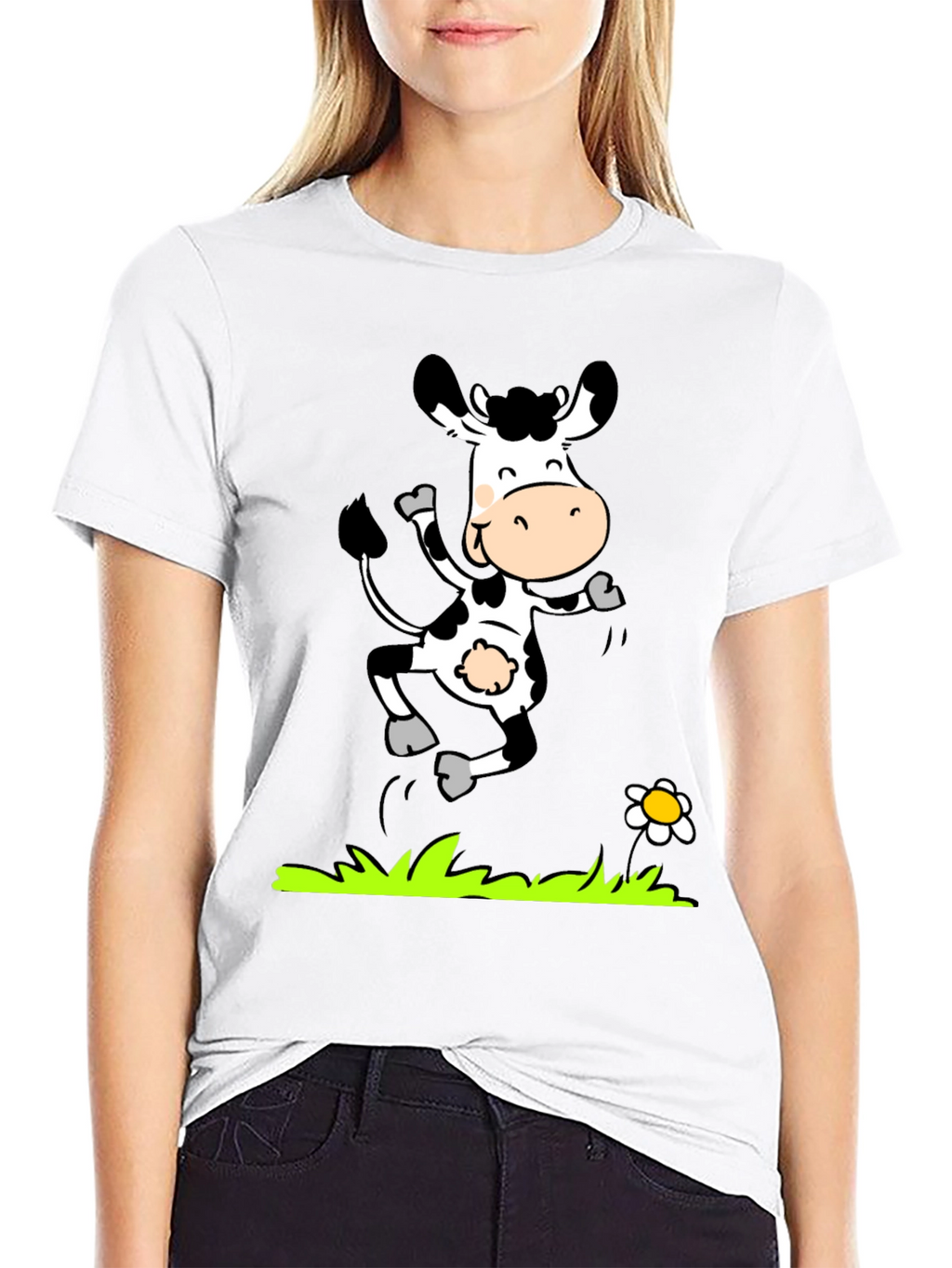 Cartoon Cow T-Shirt - Black Graphic Tee