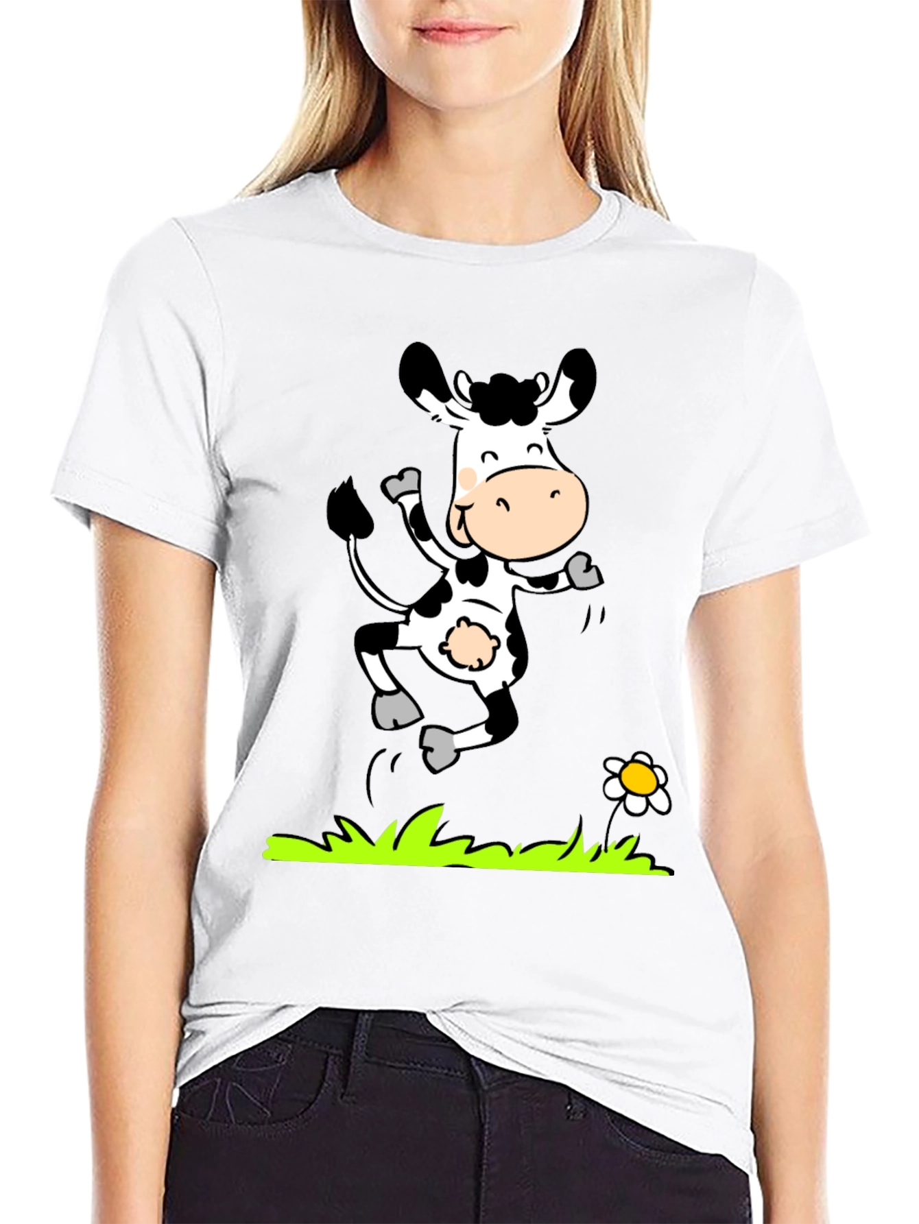 Cartoon Cow T-Shirt - Black Graphic Tee