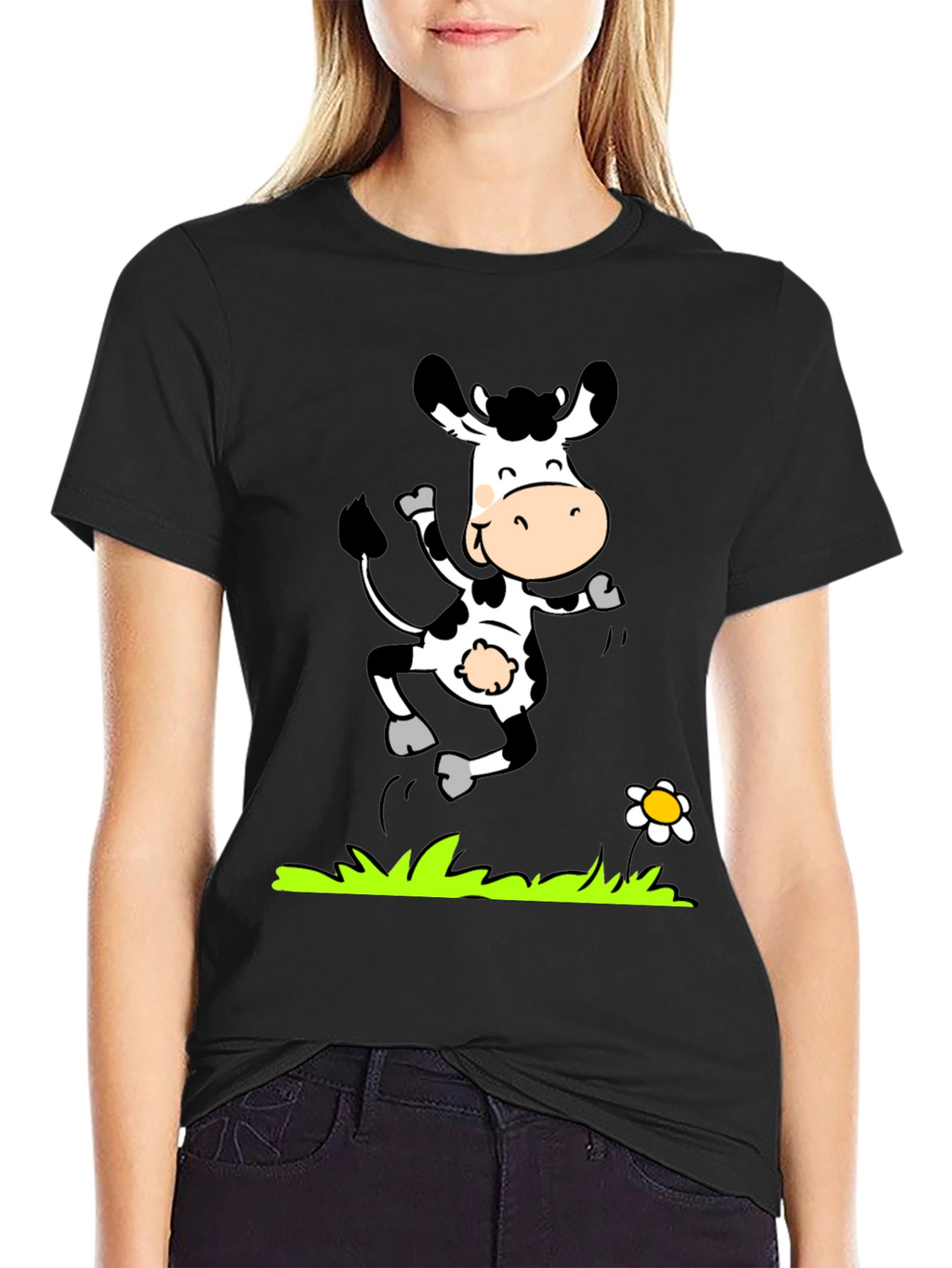 Cartoon Cow T-Shirt - Black Graphic Tee