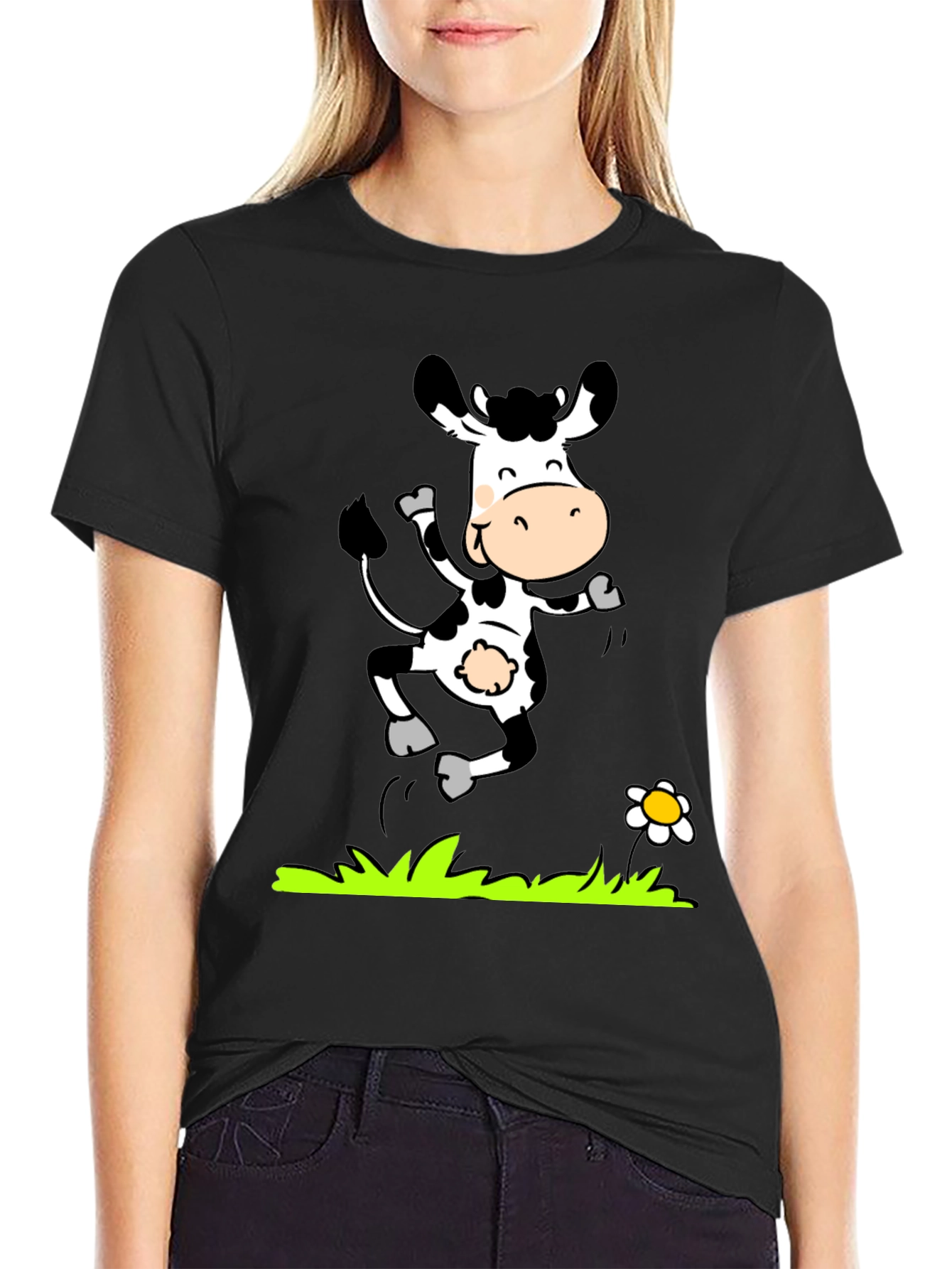 Cartoon Cow T-Shirt - Black Graphic Tee