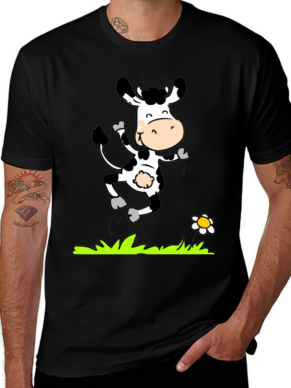 Cartoon Cow T-Shirt - Black Graphic Tee