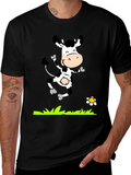 Cartoon Cow T-Shirt - Black Graphic Tee