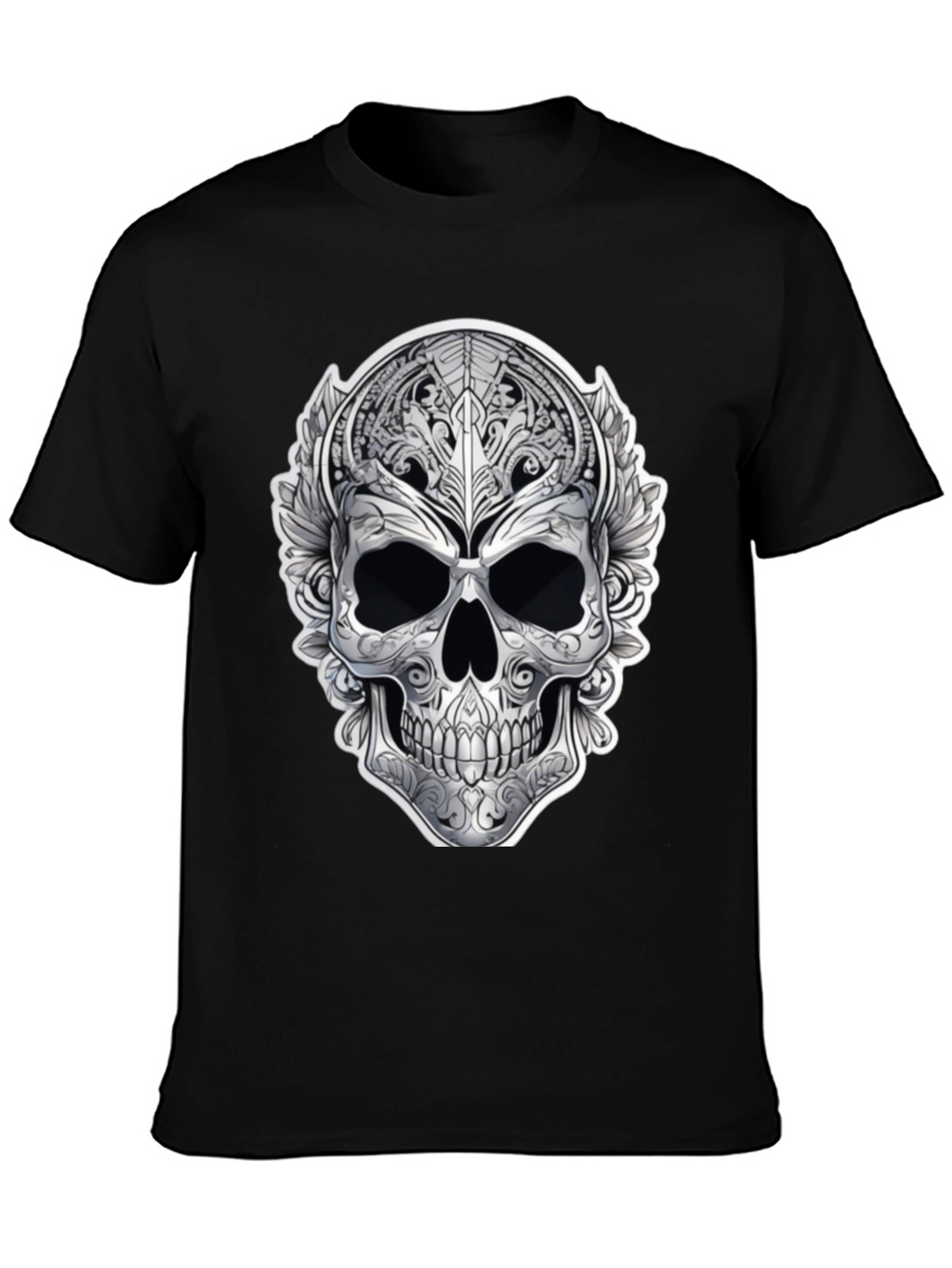 Ornate Skull Graphic Print T-Shirt - Black