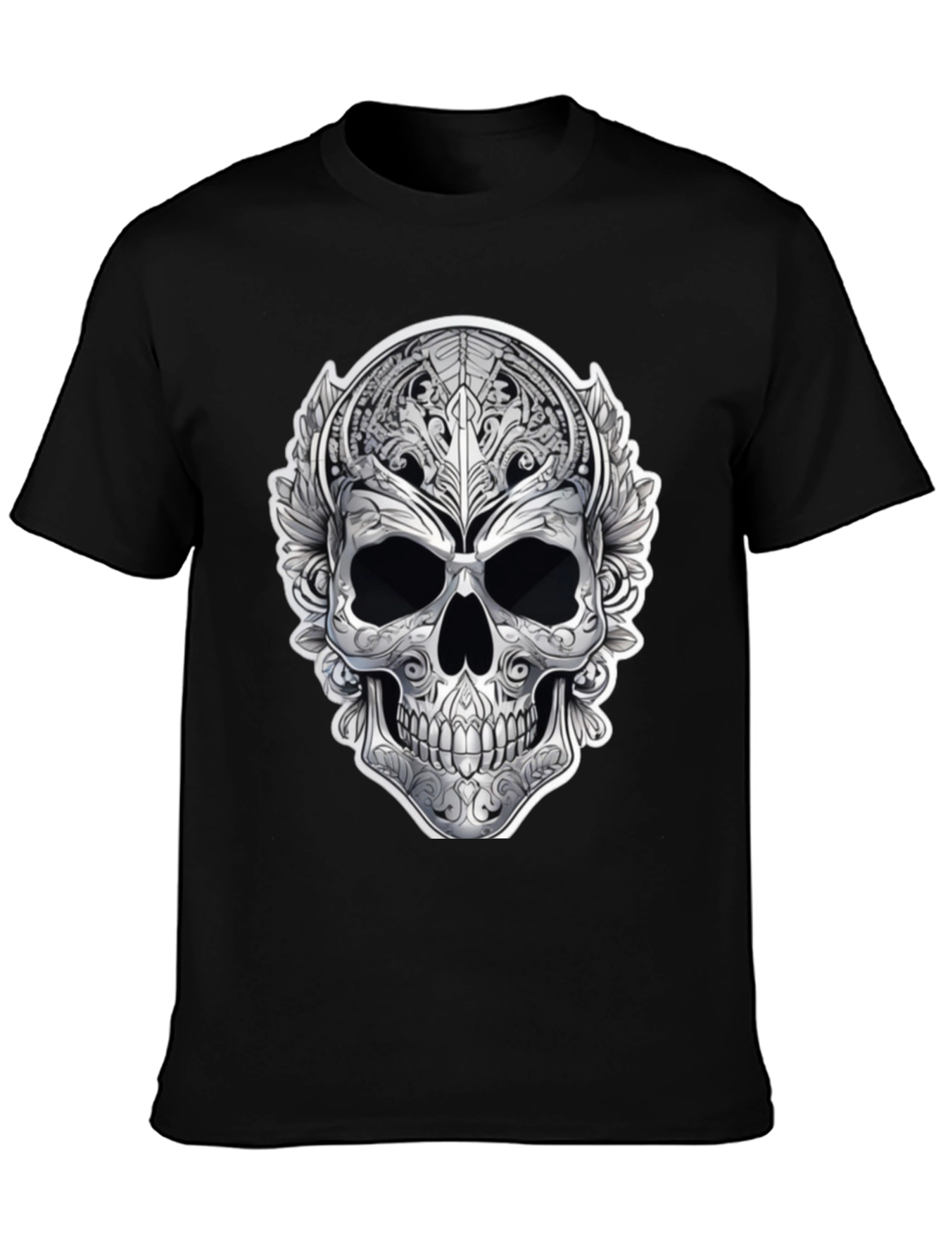 Ornate Skull Graphic Print T-Shirt - Black