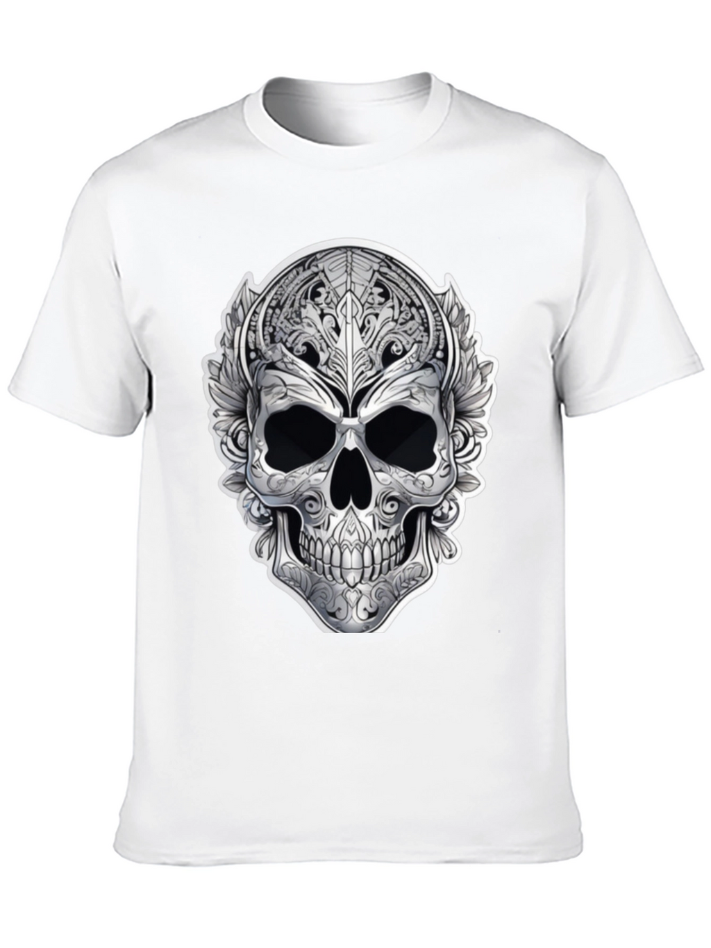 Ornate Skull Graphic Print T-Shirt - Black