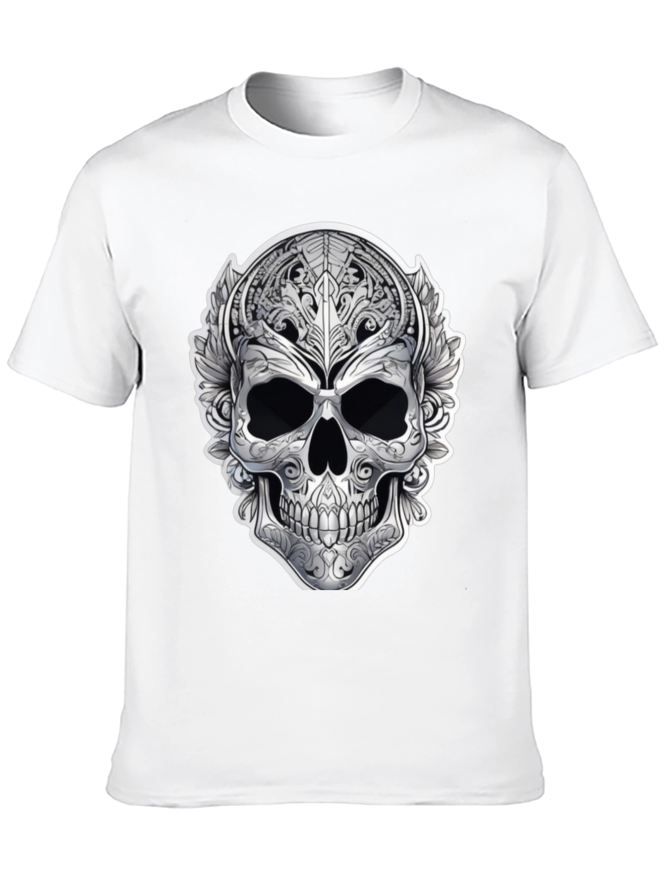 Ornate Skull Graphic Print T-Shirt - Black