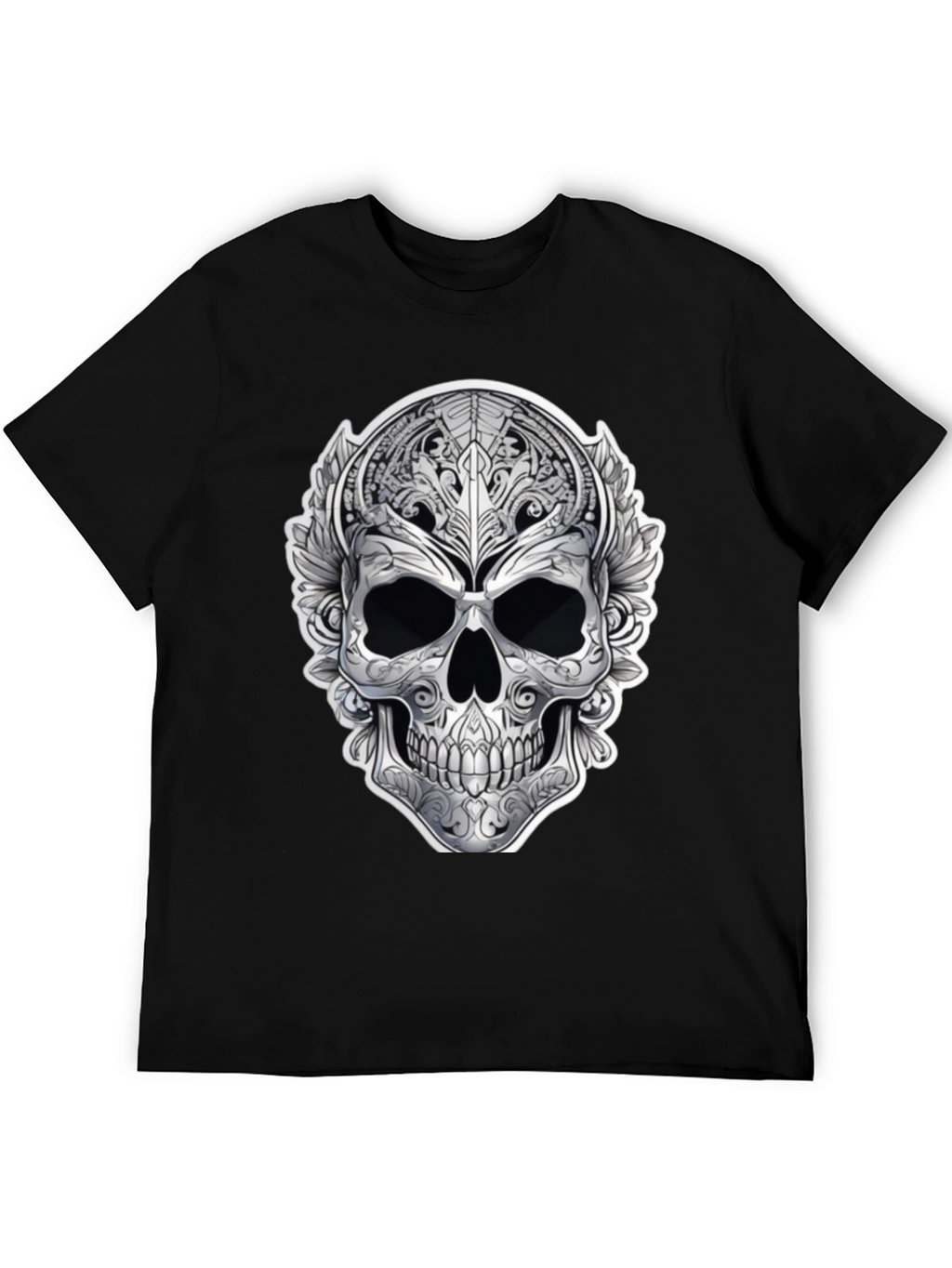 Ornate Skull Graphic Print T-Shirt - Black