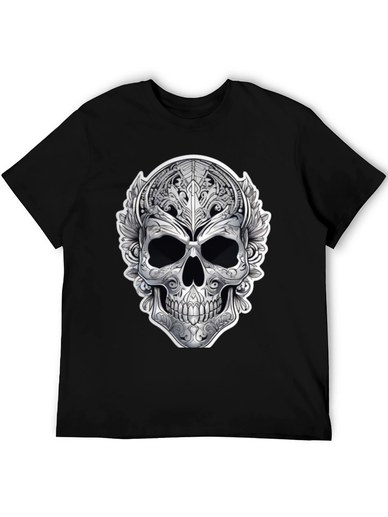 Ornate Skull Graphic Print T-Shirt - Black
