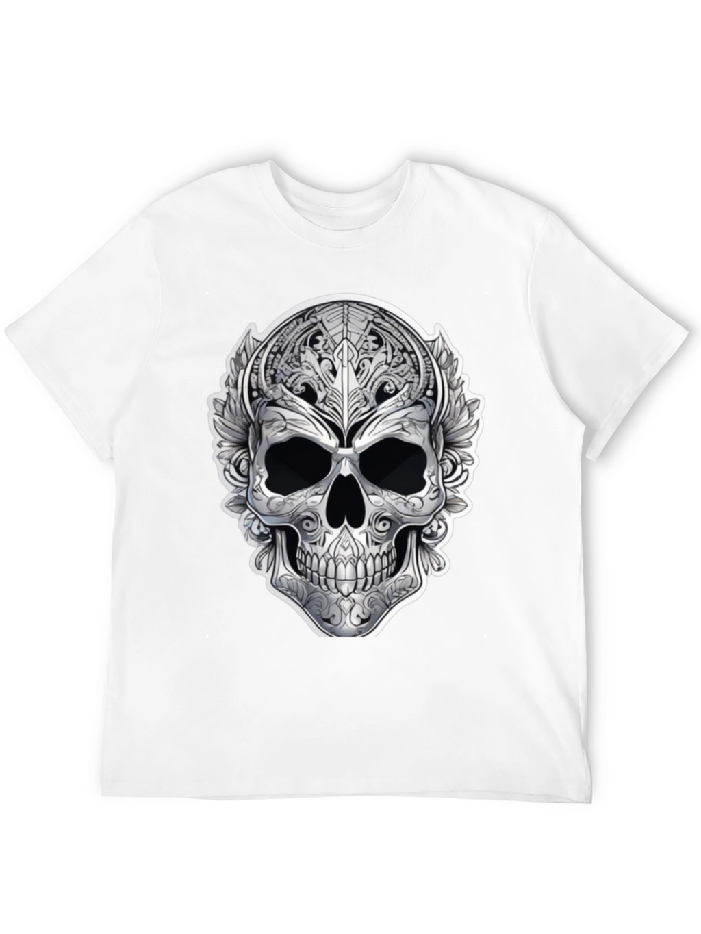 Ornate Skull Graphic Print T-Shirt - Black