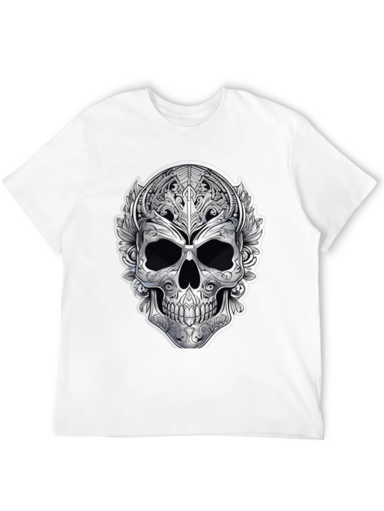 Ornate Skull Graphic Print T-Shirt - Black