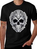Ornate Skull Graphic Print T-Shirt - Black