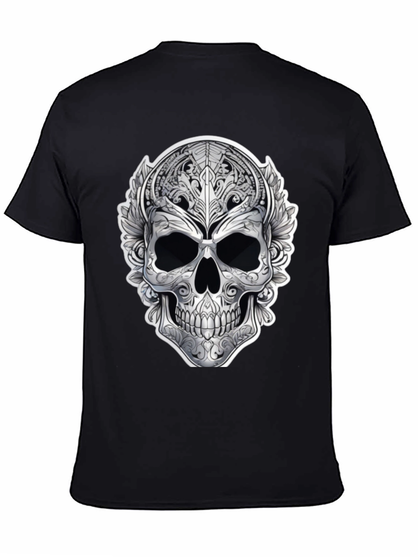 Ornate Skull Graphic Print T-Shirt - Black