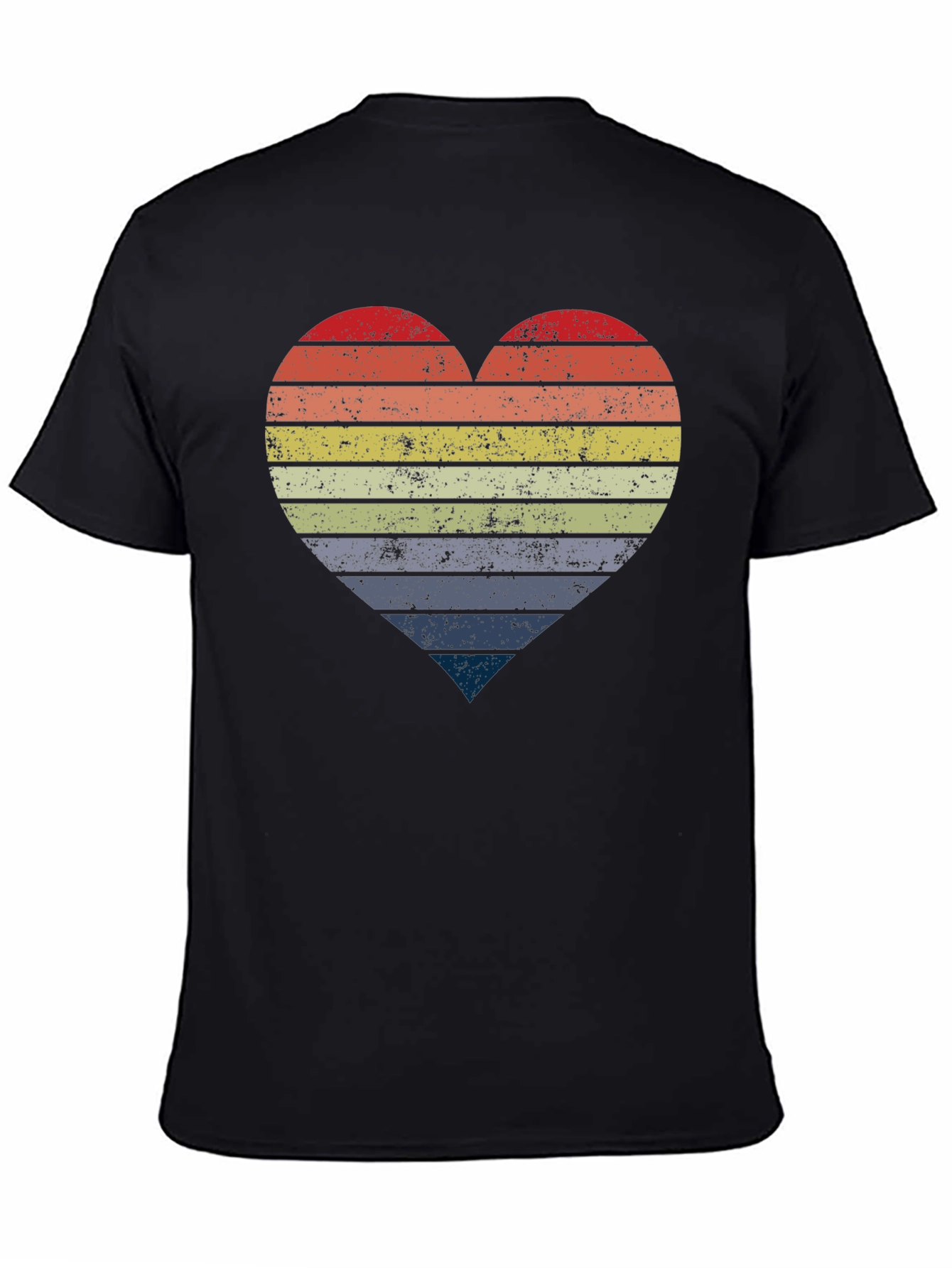 Retro Striped Heart Graphic Tee - Black