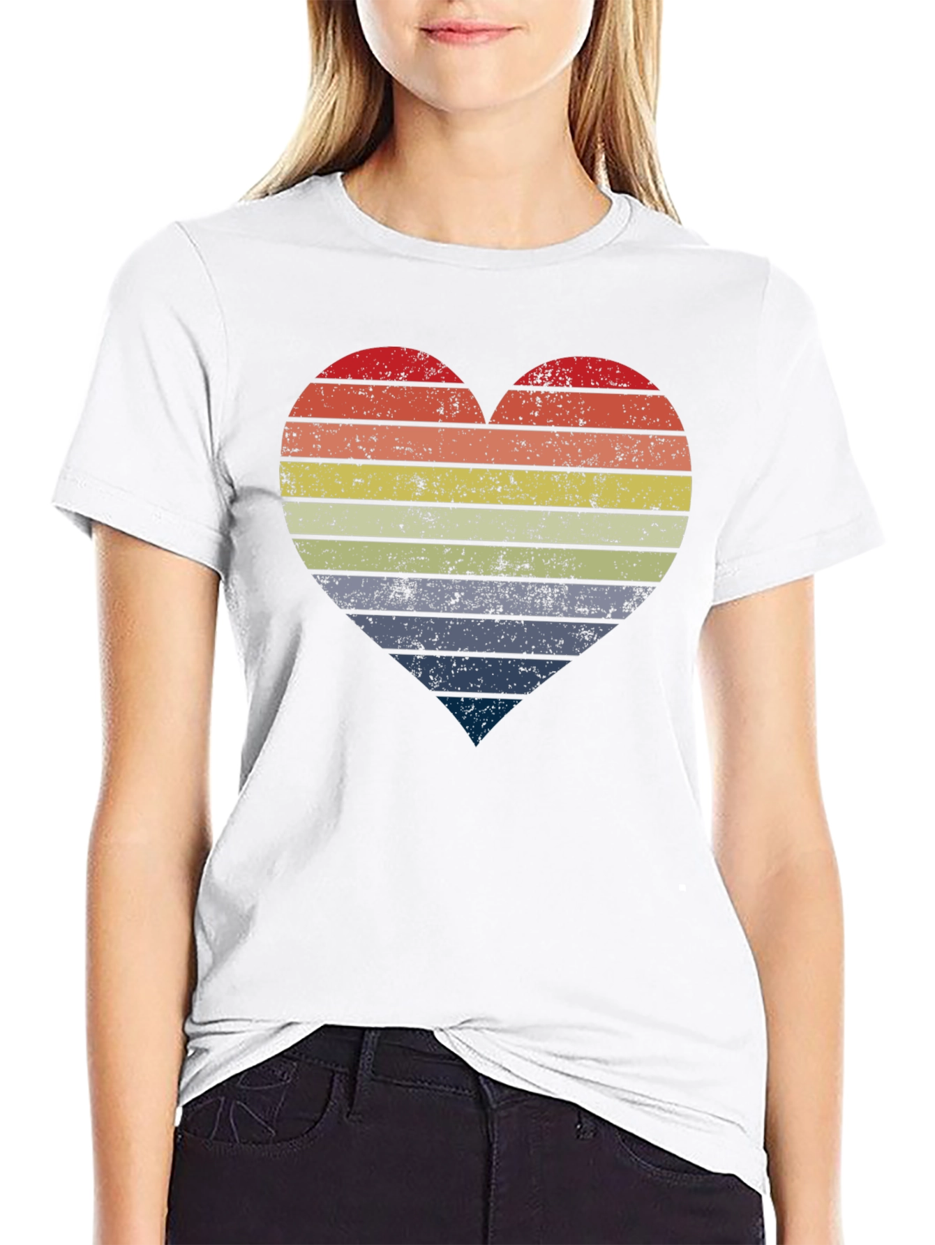 Retro Striped Heart Graphic Tee - Black