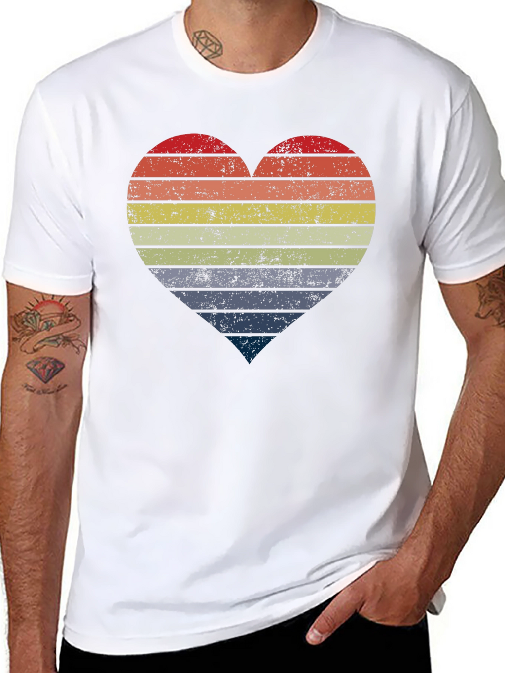 Retro Striped Heart Graphic Tee - Black